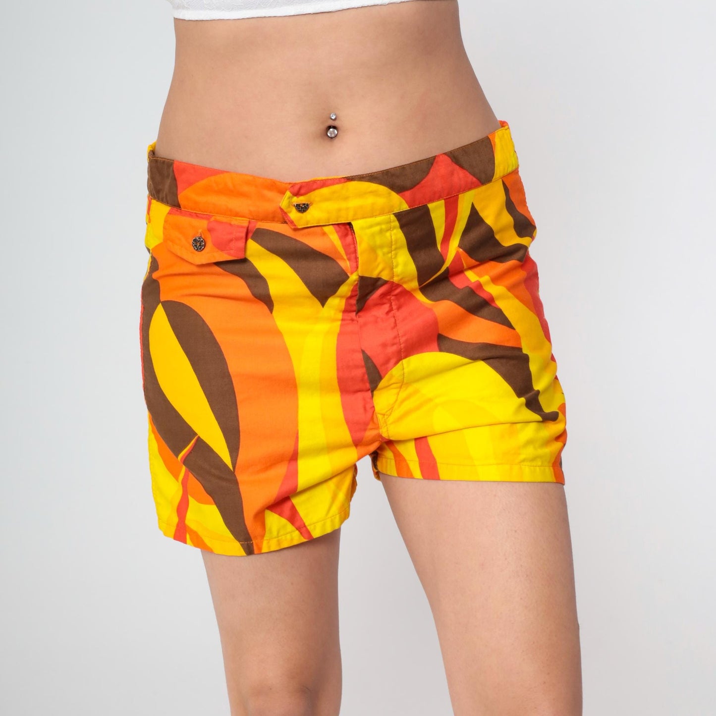 70s Kamehameha Hawaii Board Shorts Abstract Print Orange Yellow Medium