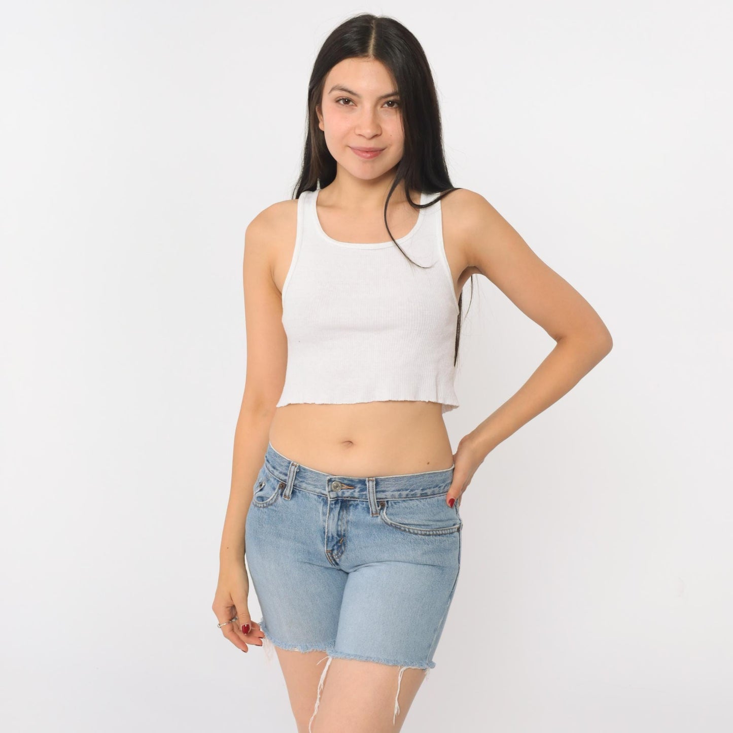 Y2K Levi's Cutoff Denim Shorts Blue Low Rise Frayed Hem Extra Small