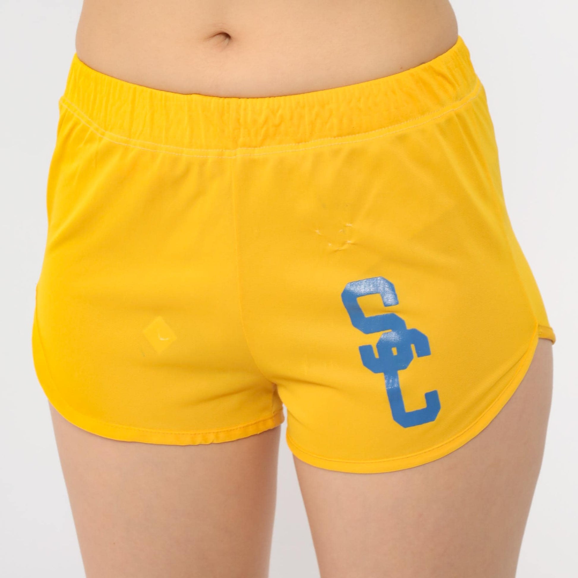80s Champion Yellow Gym Shorts SC Nylon Running Shorts Extra Small