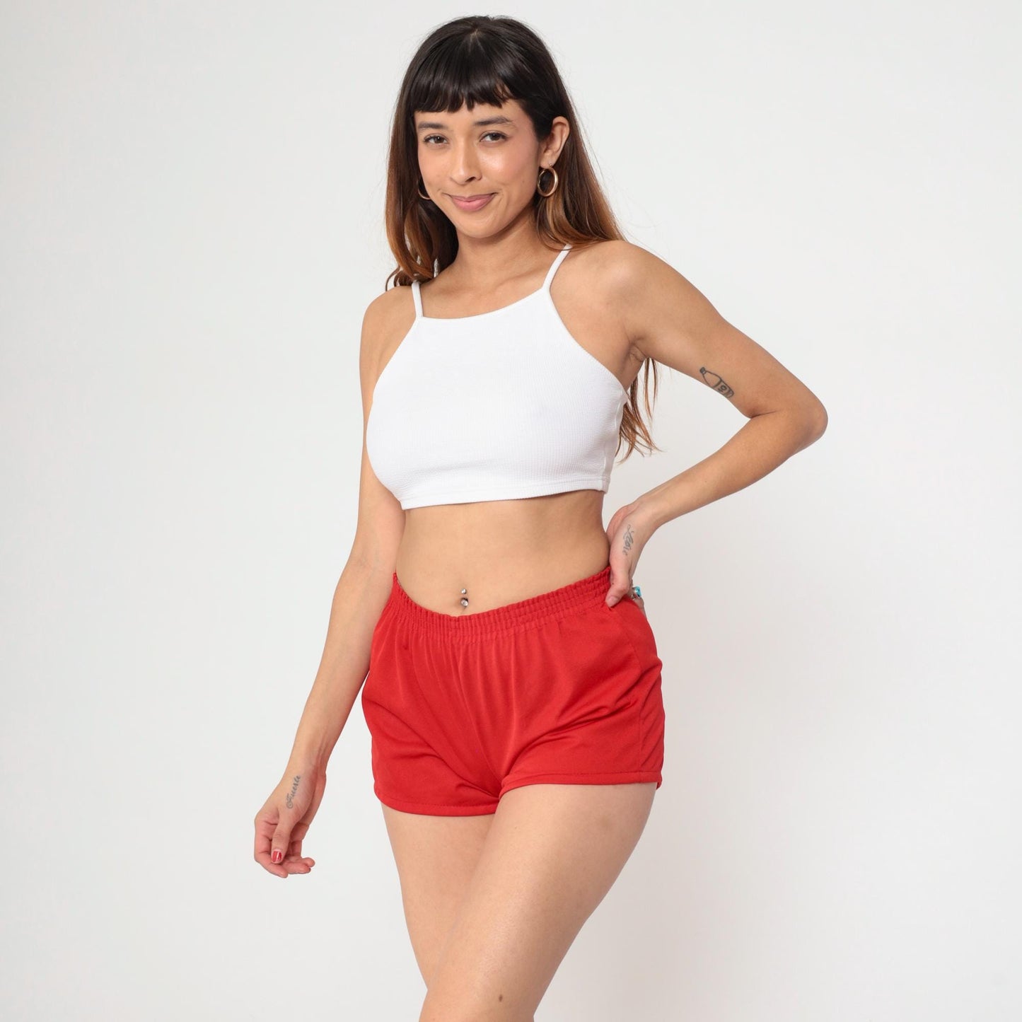 80s Red Gym Shorts High Waist Elastic Waistband Extra Small