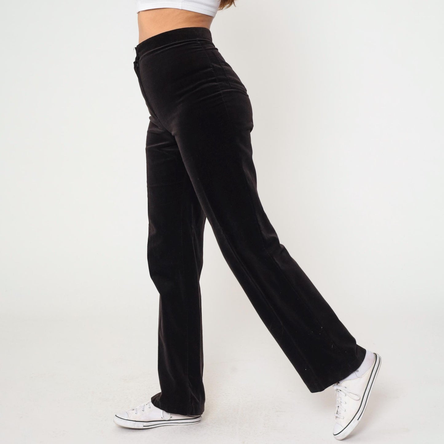 80s Brown Velvet High-Waisted Straight Leg Trousers Small S