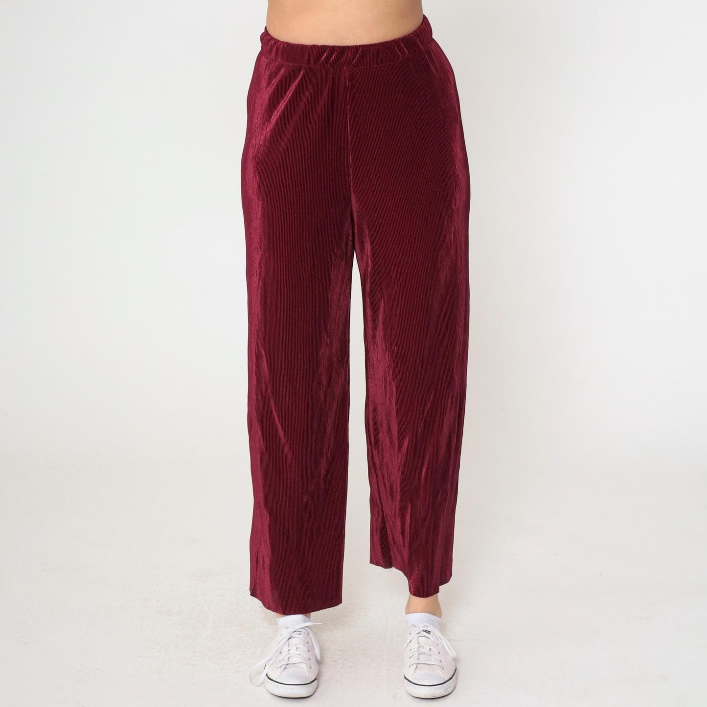 90s Burgundy Wide Leg High Waist Pants Ribbed Texture Medium M