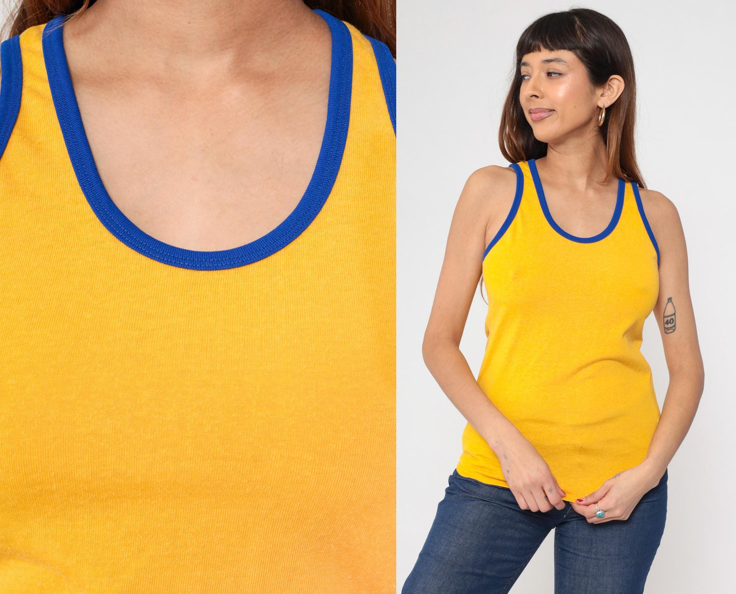 80s Russell Mills Yellow Ringer Tank Top #3 Athletic Small