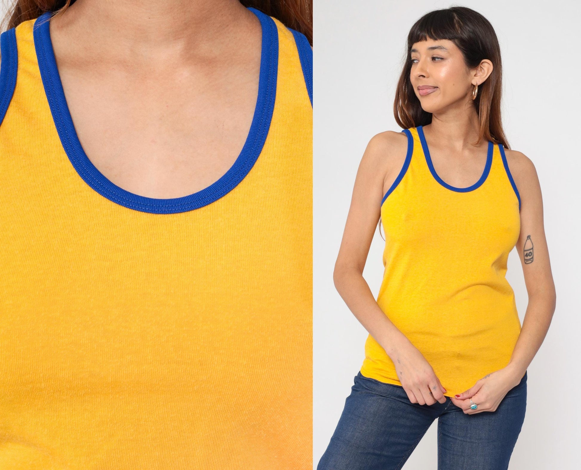 80s Russell Mills Yellow Ringer Tank Top #3 Athletic Small