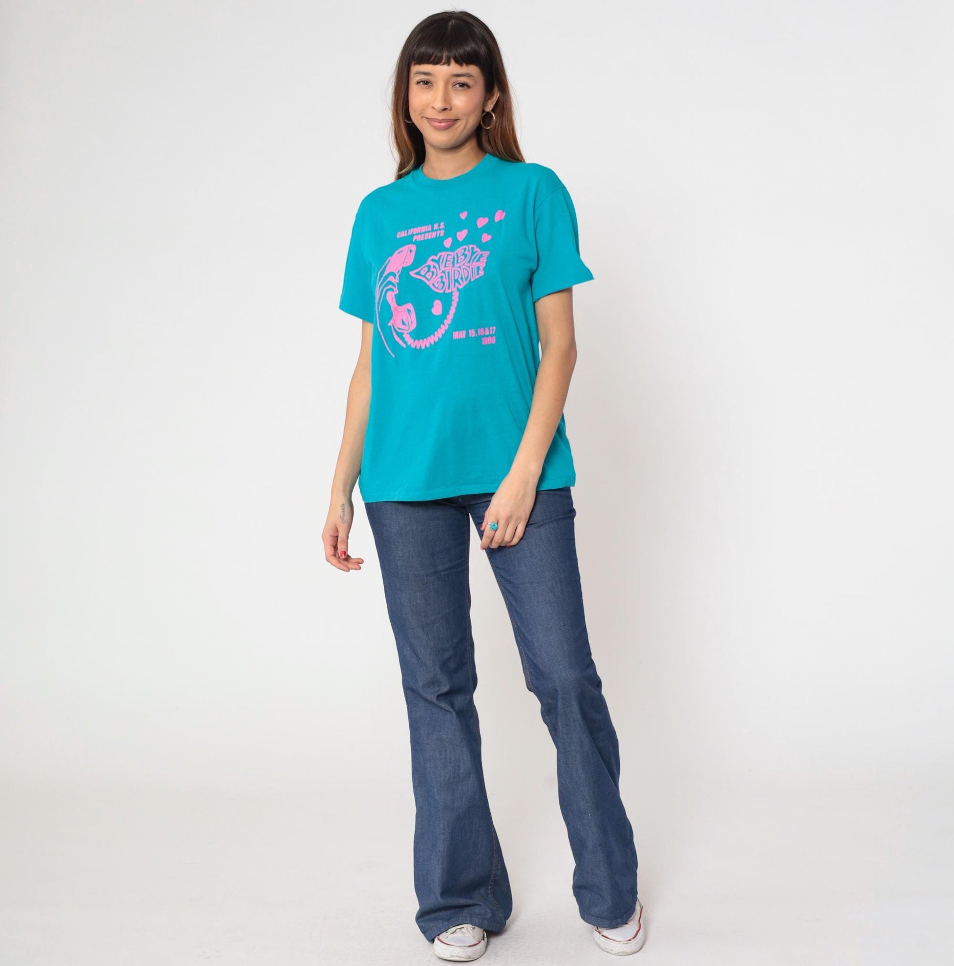 80s Bye Bye Birdie California High School Musical Graphic Tee Turquoise Pink Medium