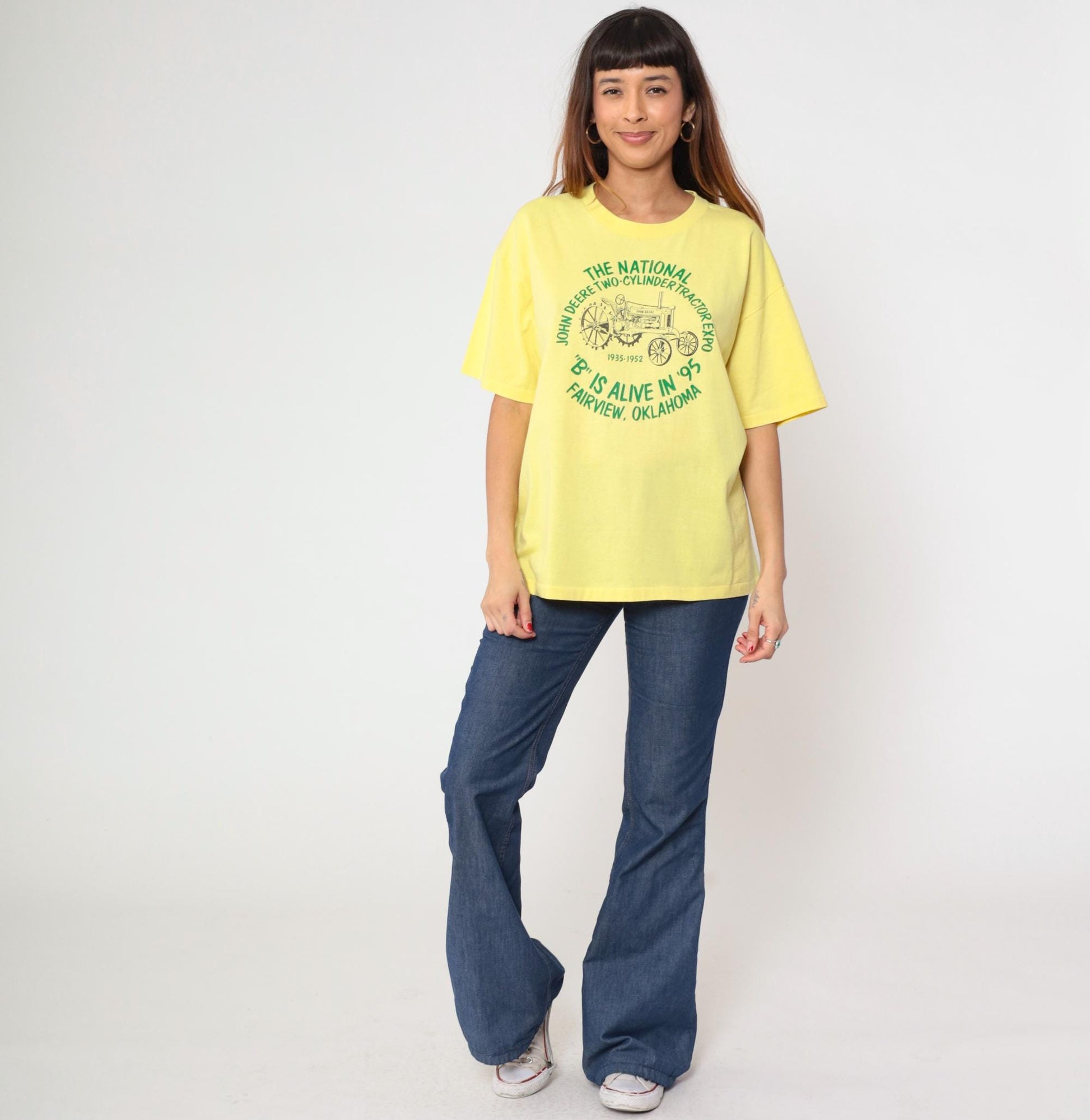 90s National Two-Cylinder Tractor Expo Yellow Graphic Tee Large L