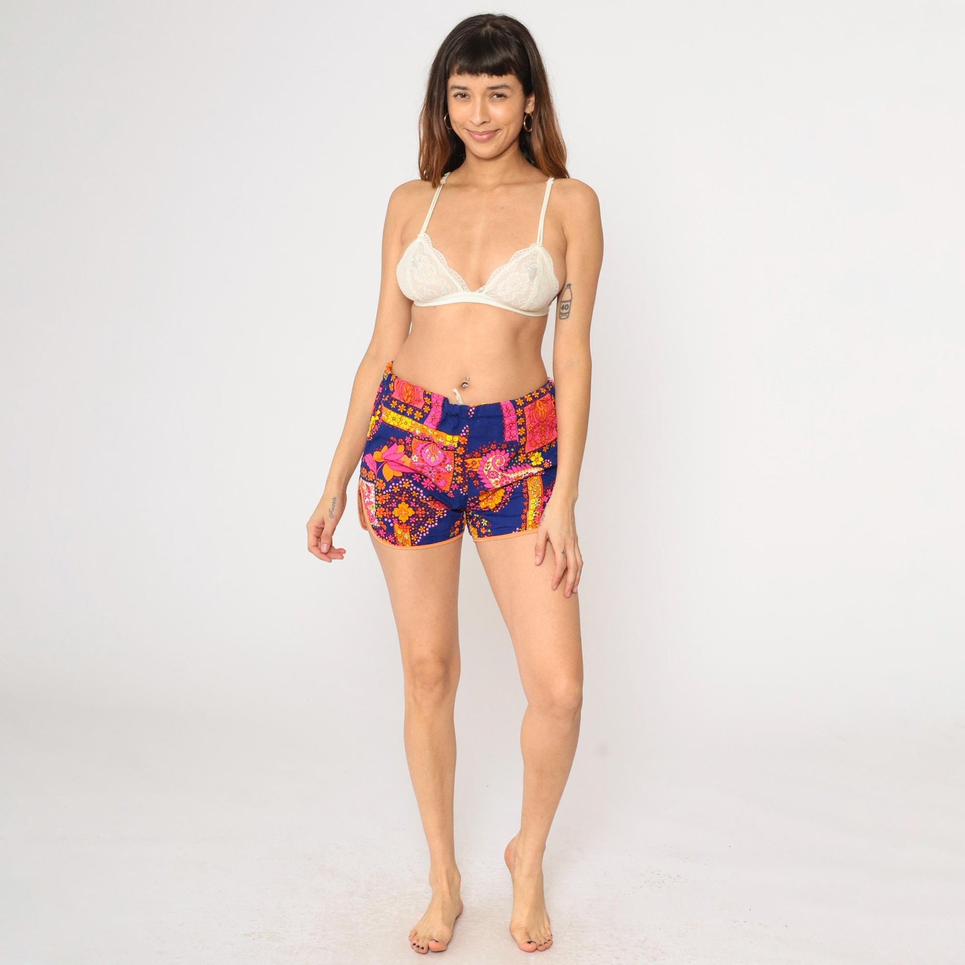 70s Kane Kai Hawaii Swim Trunks Paisley Neon Floral Print Medium