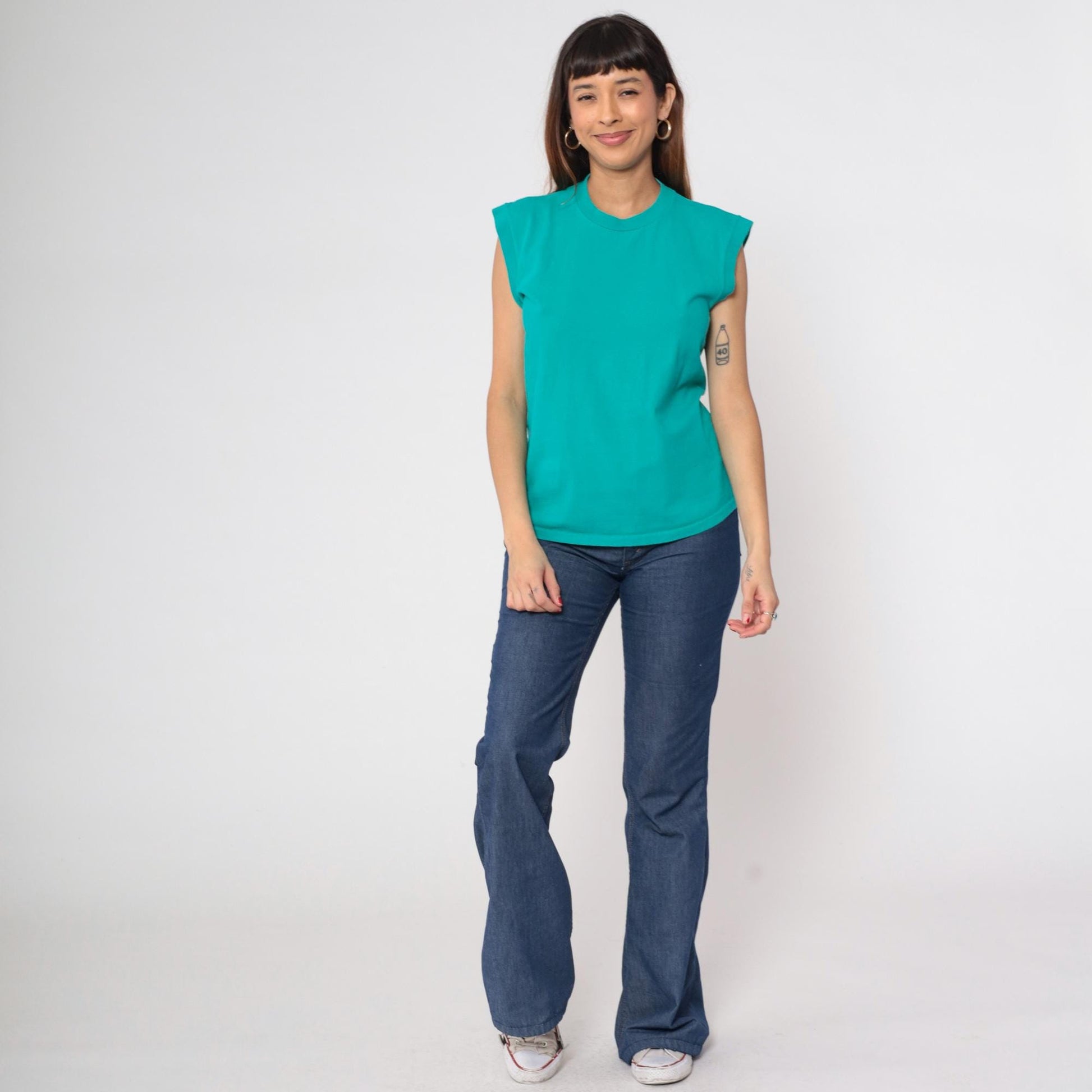 90s Towncraft Teal Muscle Tank Top Crewneck Single Stitch Cotton Small