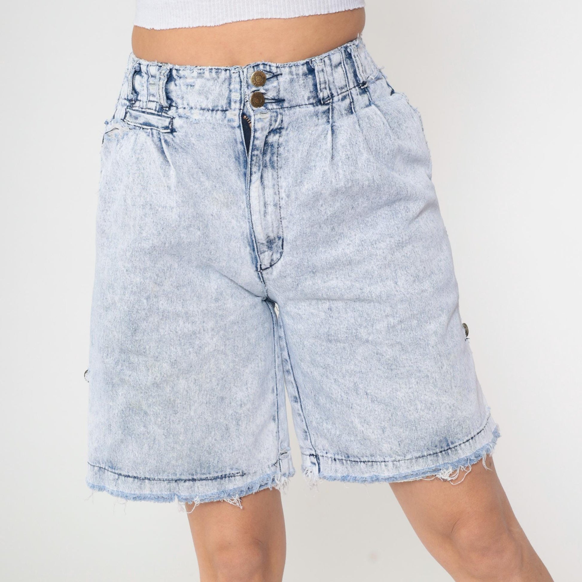 80s Acid Wash Denim Shorts Pleated High Rise Blue Jean Shorts Small 7