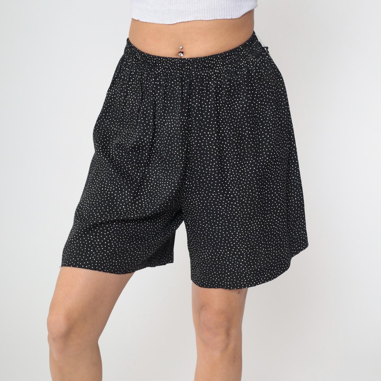 90s Black Polka Dot High-Waist Shorts Elastic Waist Extra Small XS