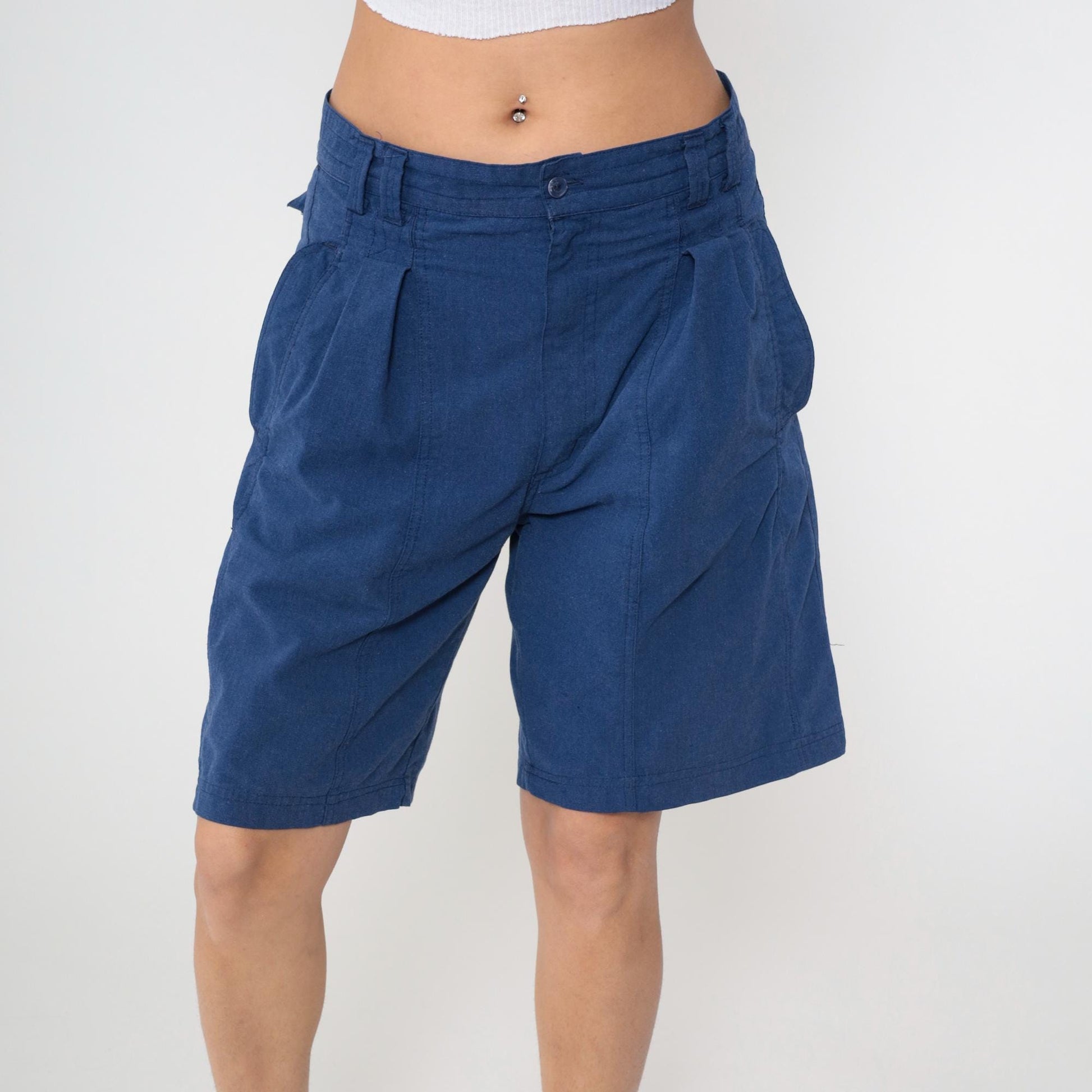 90s Gitano Navy Pleated High-Waist Shorts Large 34