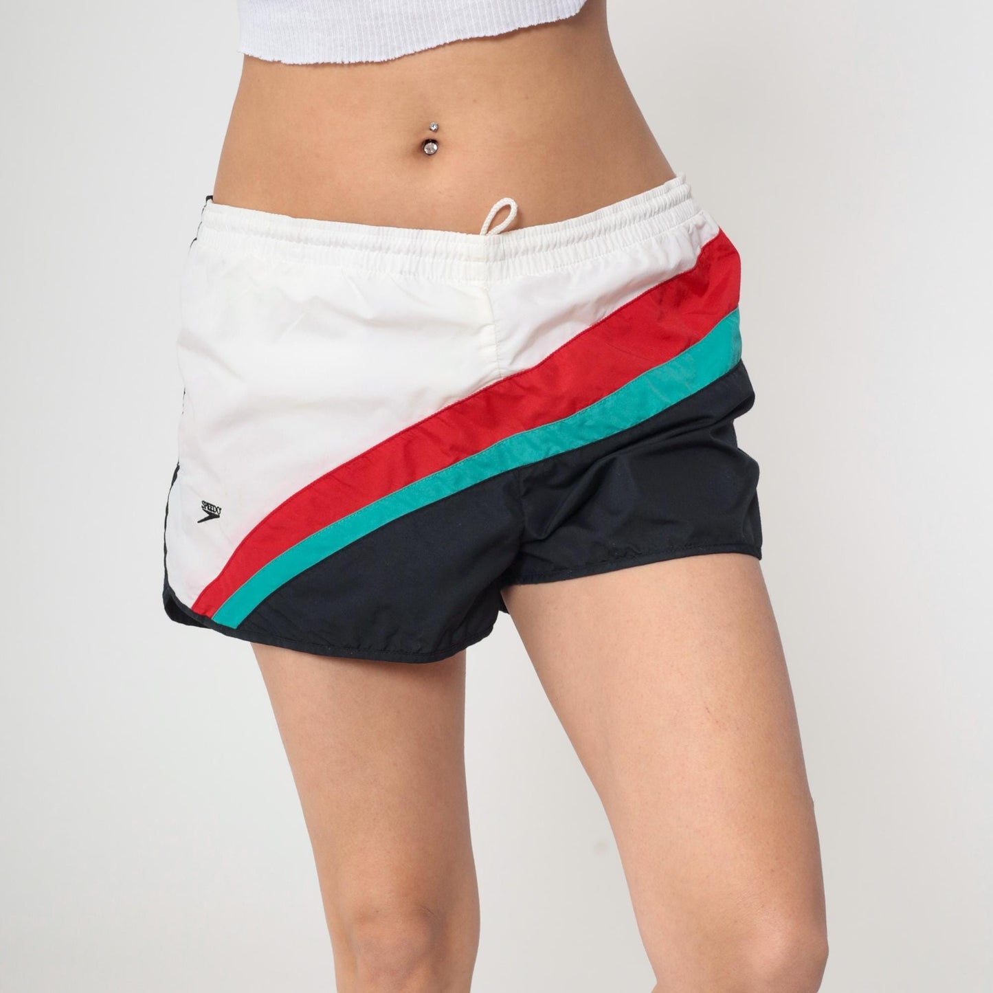 90s Speedo Swim Trunks Black White Colour Block Striped Men's Medium
