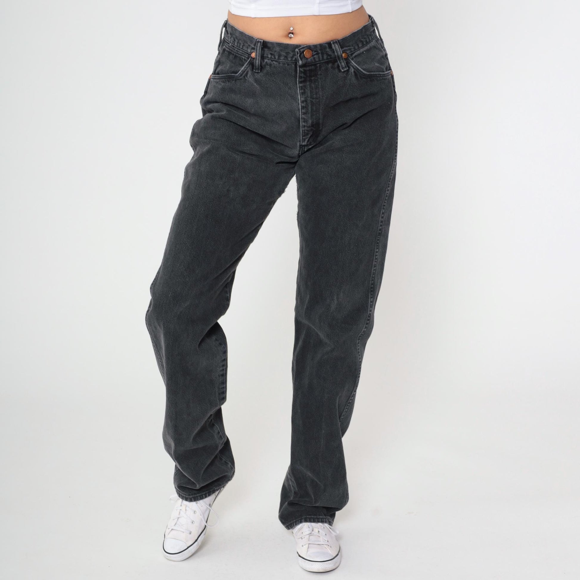 90s Wrangler Black Denim Jeans Straight Leg High Rise 31 x 36