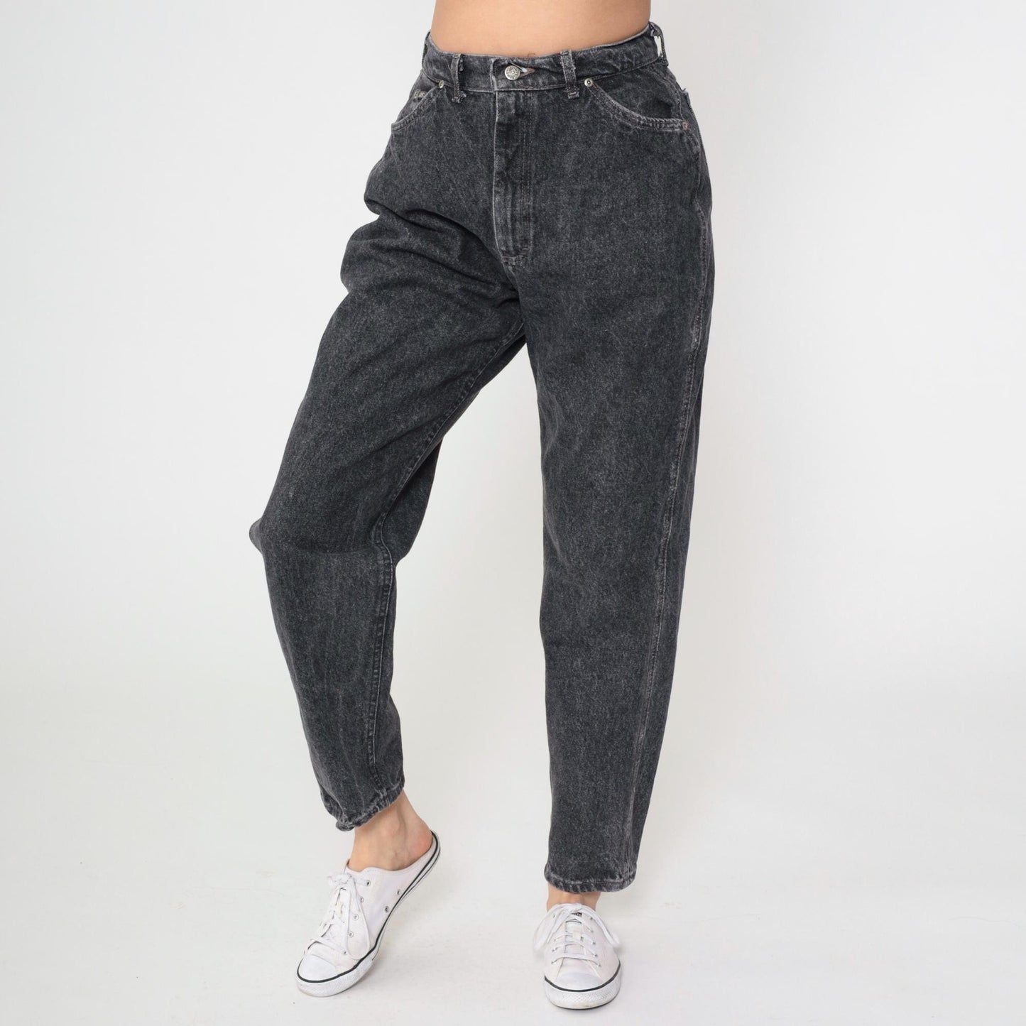 90s Lee Riders Acid Wash Black Jeans High Rise Straight Leg Medium