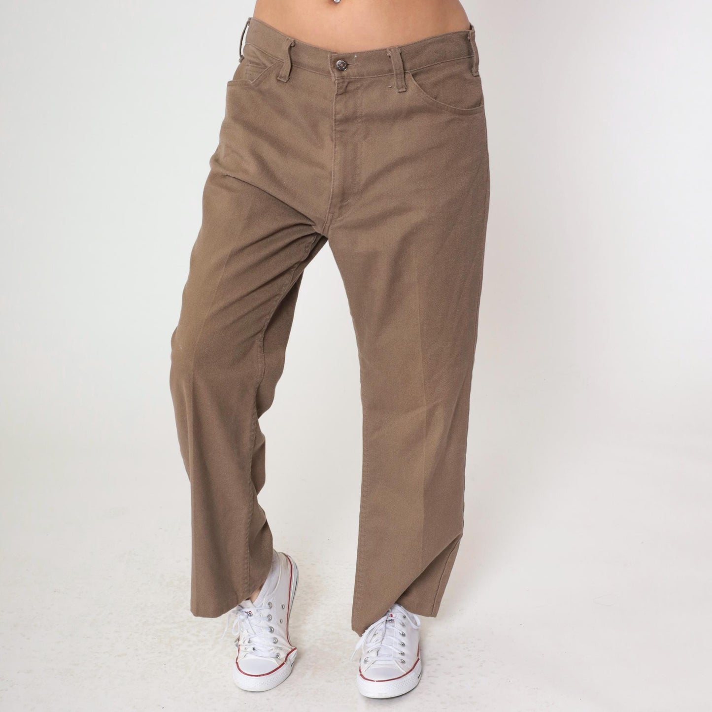 70s Levi's Sta-Prest Brown Straight Leg High Waist Trousers 36x32