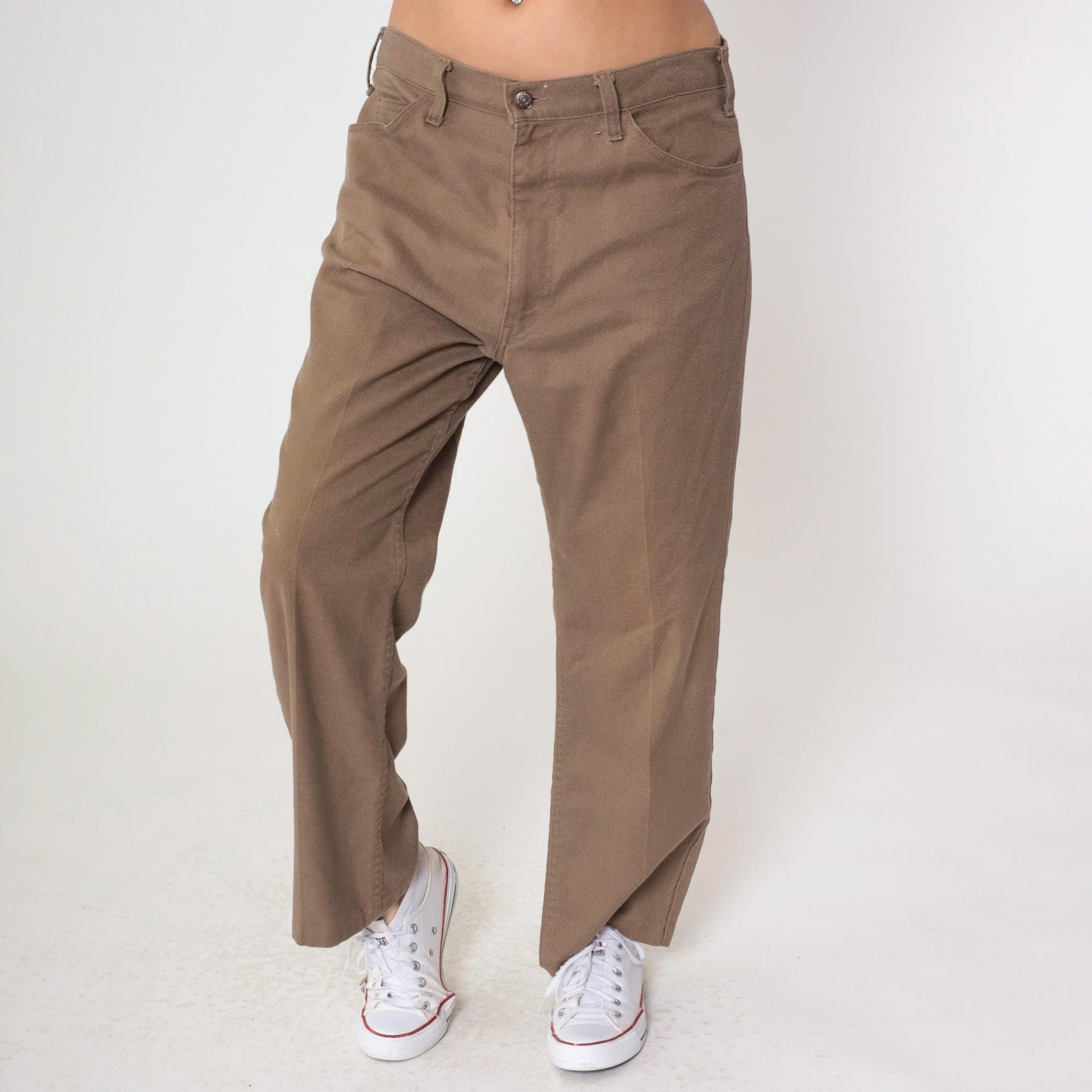 70s Levi's Sta-Prest Brown Straight Leg High Waist Trousers 36x32