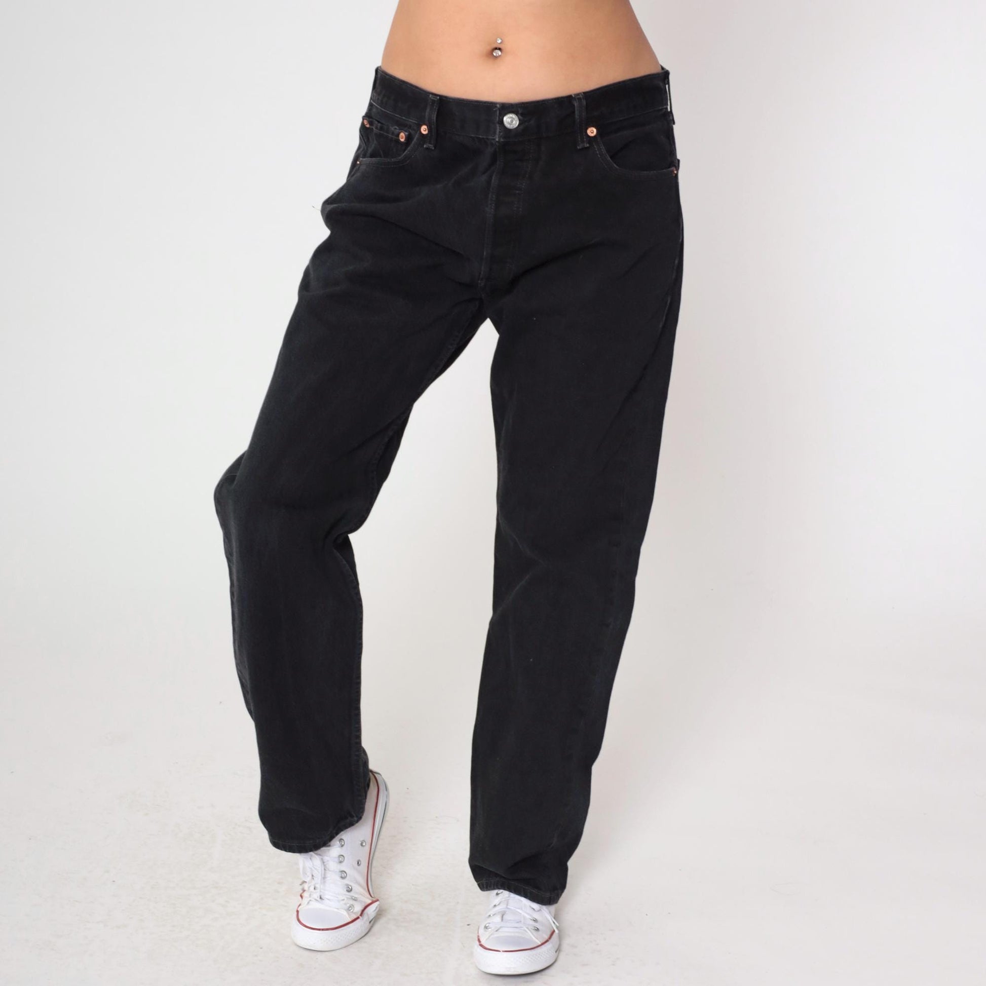00s Levi's 501 Black Denim Jeans Straight Leg Mid Rise W36 L32