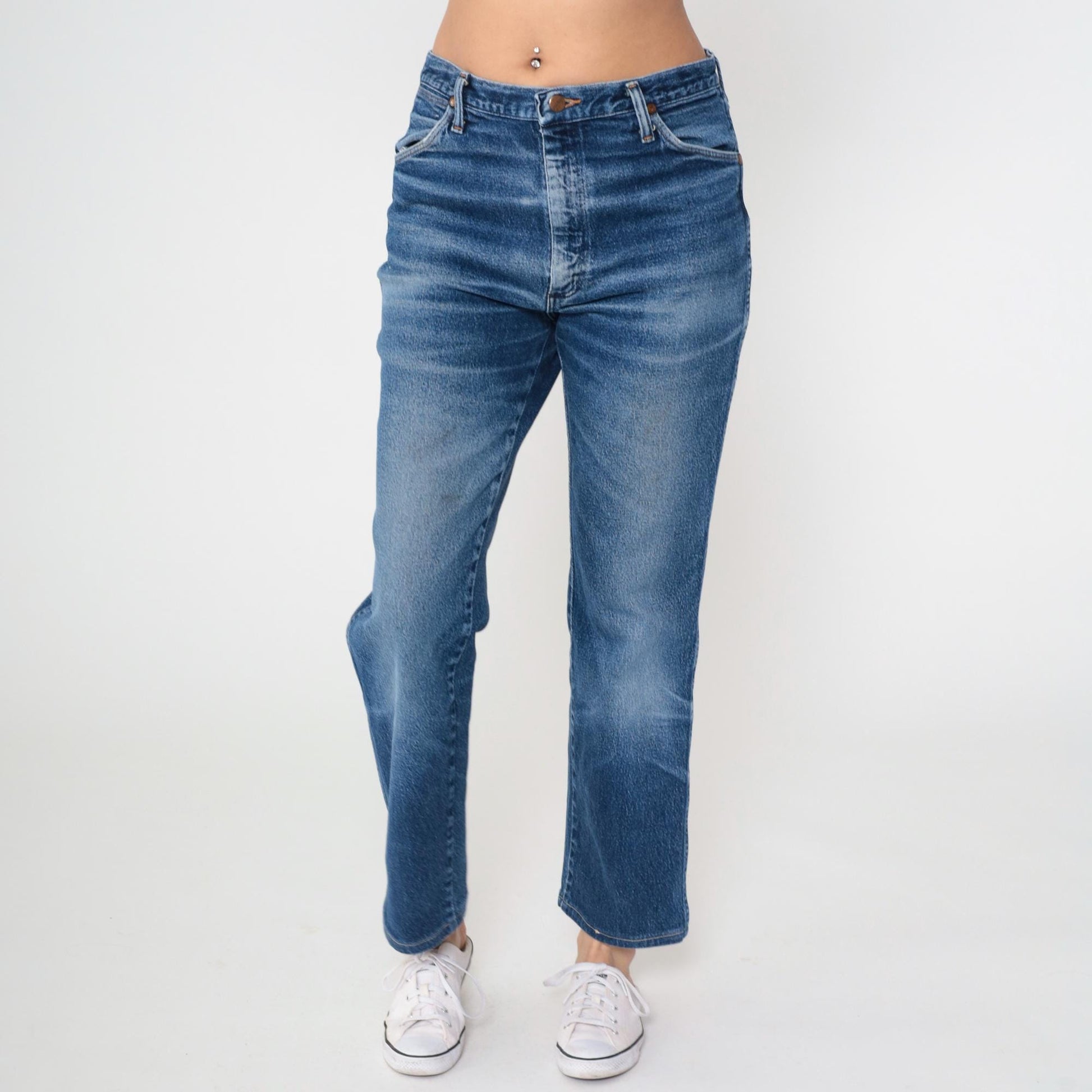 90s Wrangler Bootcut Jeans High Rise Faded Blue Denim 33x29 Men's Medium