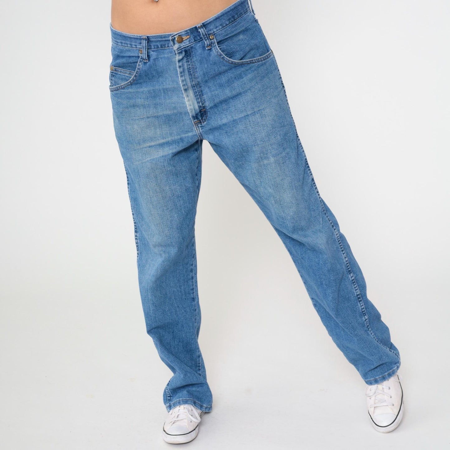 00s Wrangler High Rise Straight Leg Jeans Blue Denim Men's 34x32