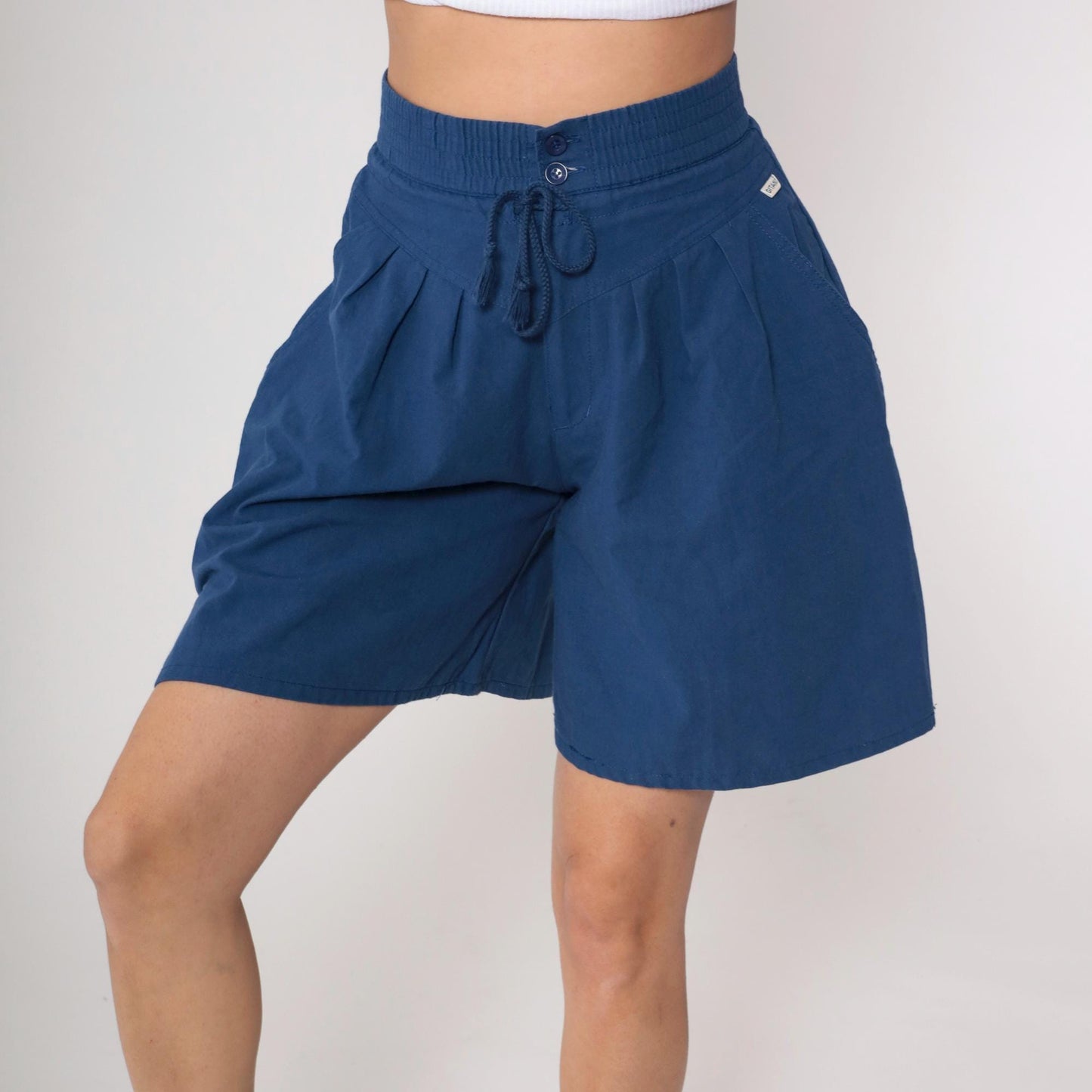 80s Gitano Navy Pleated Shorts High Waist Drawstring Small