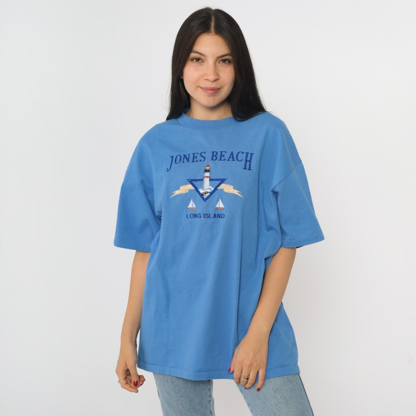 90s Jones Beach Long Island Lighthouse Embroidered T-Shirt Cotton Extra Large