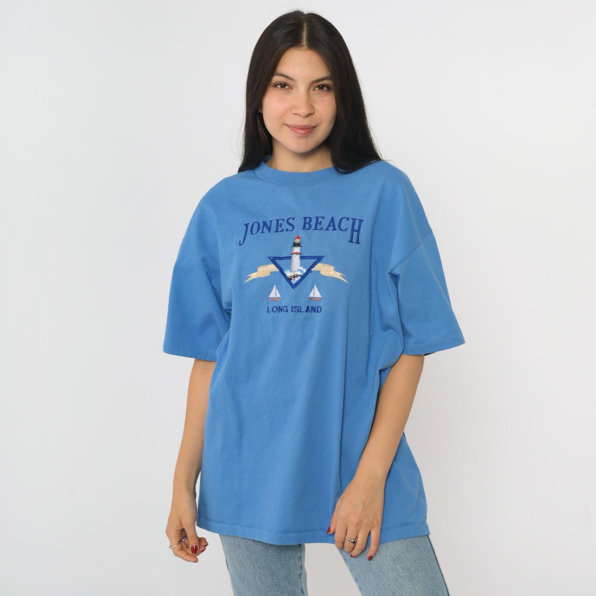 90s Jones Beach Long Island Lighthouse Embroidered T-Shirt Cotton Extra Large
