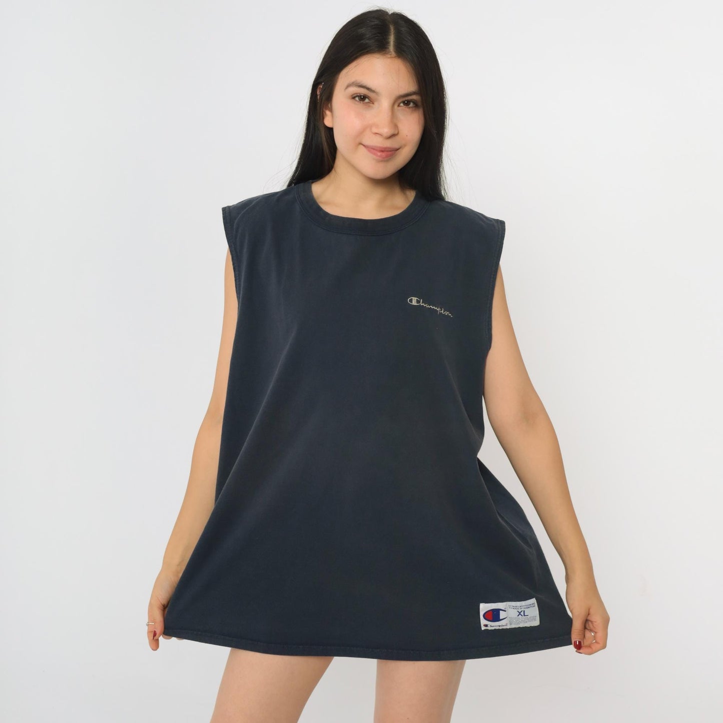 90s Champion Muscle Tank Navy Blue Embroidered Script Extra Large XL