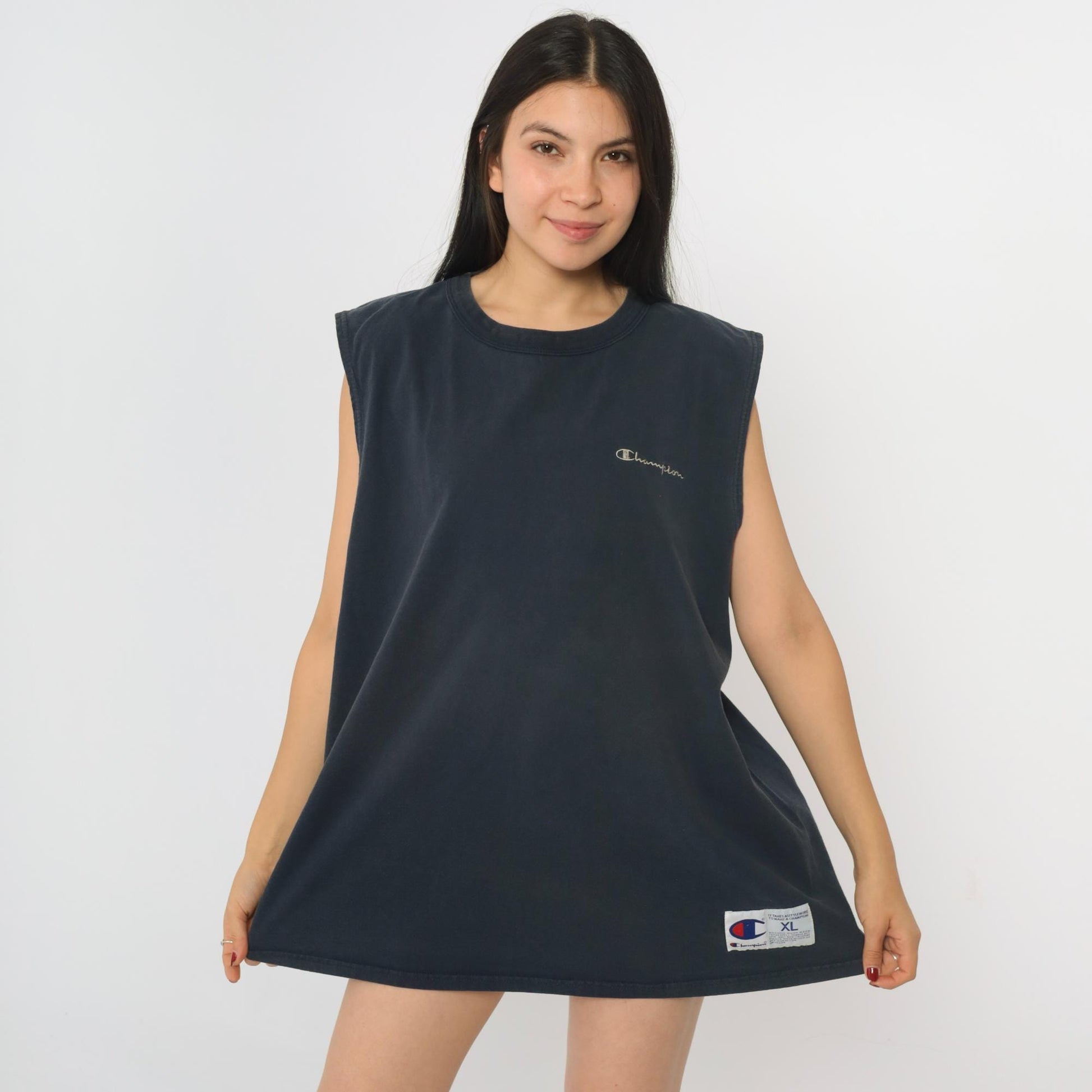 90s Champion Muscle Tank Navy Blue Embroidered Script Extra Large XL