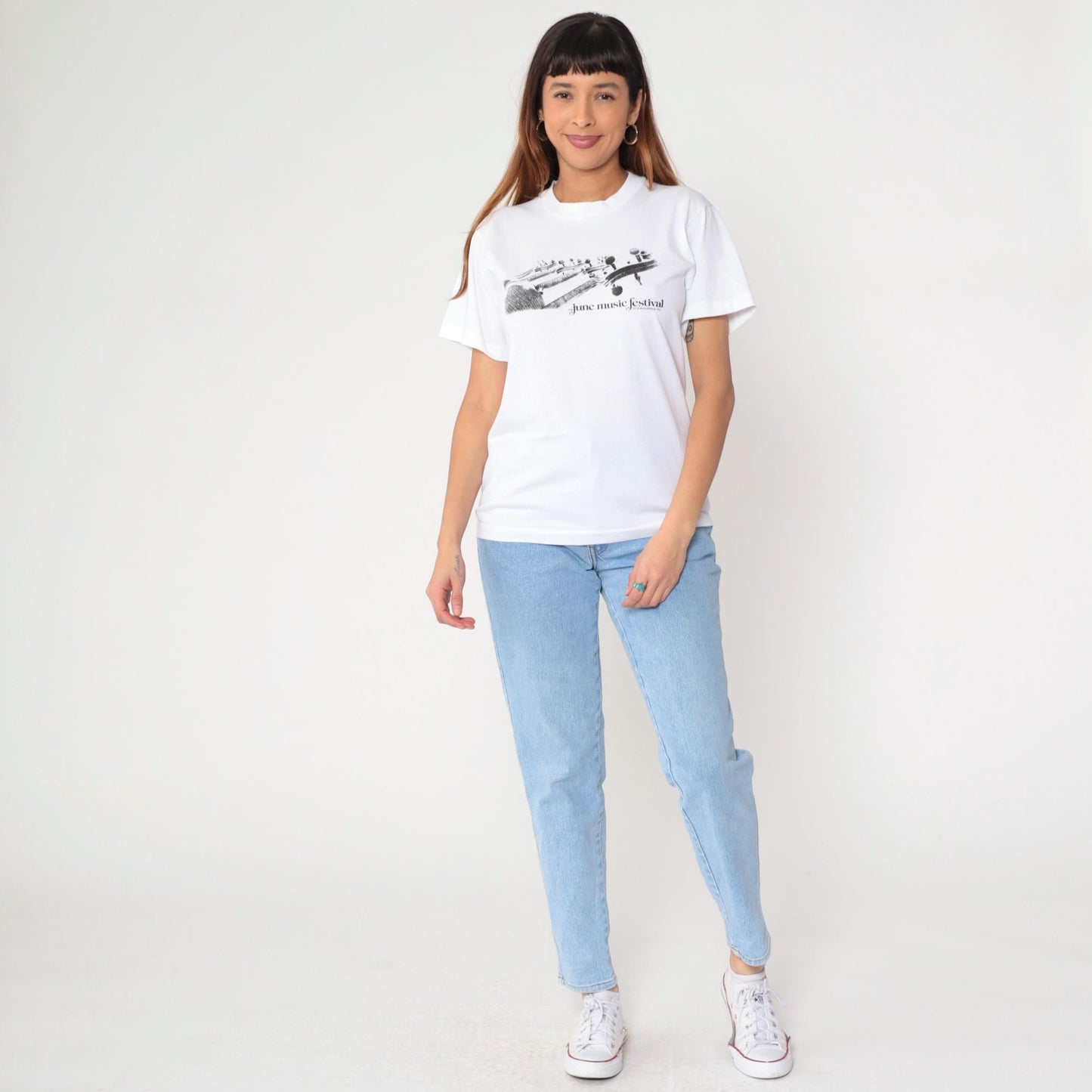 90s June Music Festival Albuquerque Graphic Tee Violin Print White Small