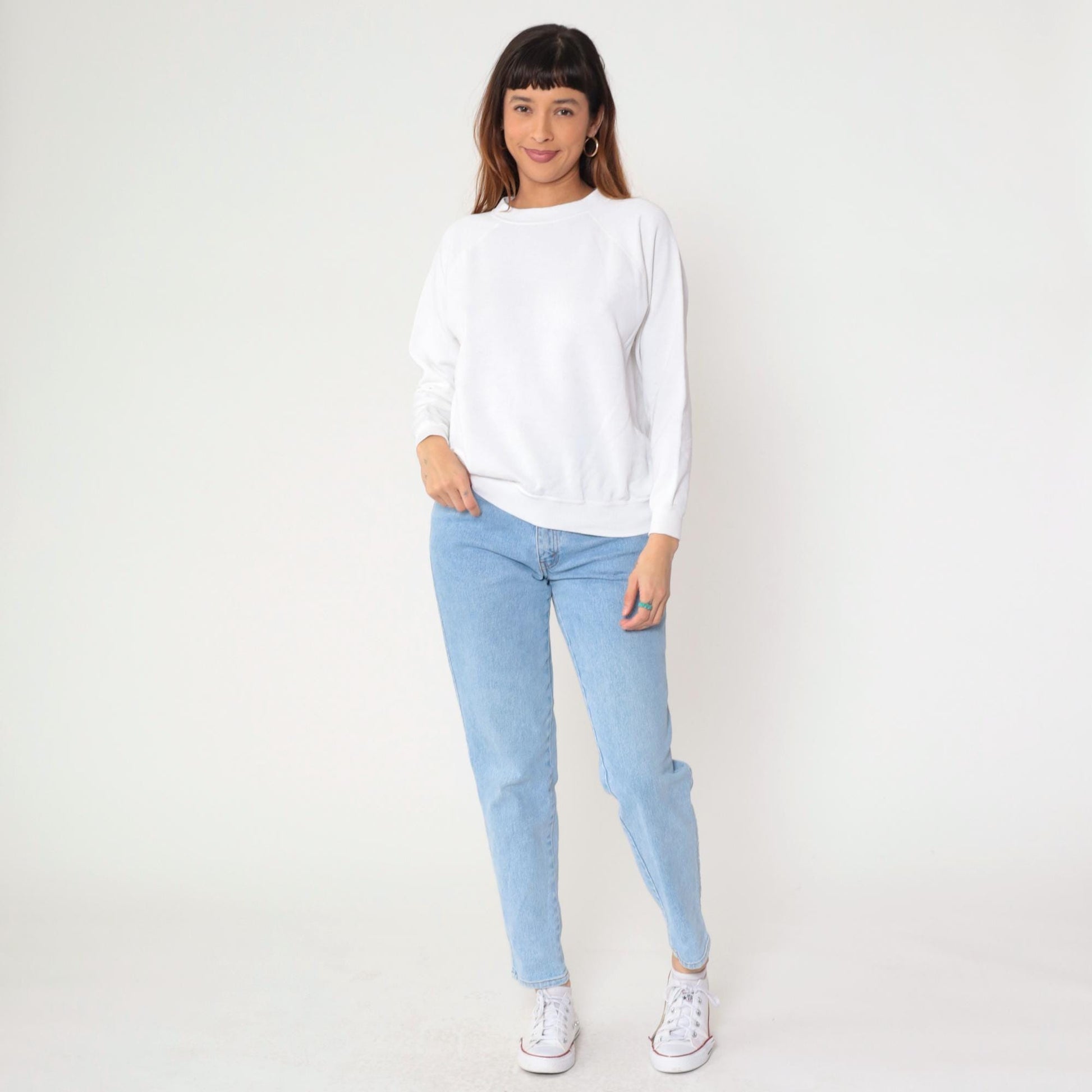 90s Hanes Her Way White Raglan Sweatshirt Crewneck Medium