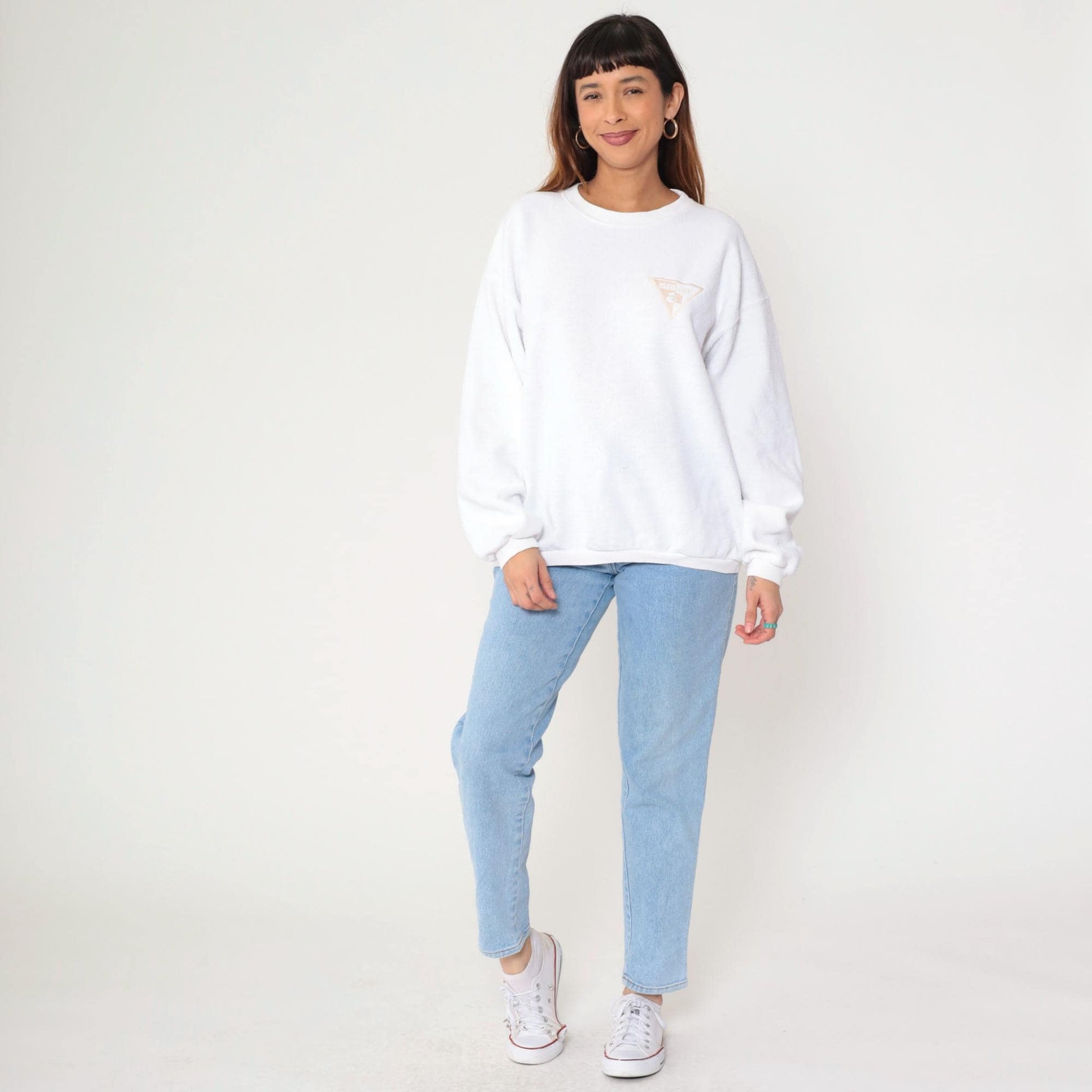 90s White Attitude Embroidered Sweatshirt Crewneck Pullover Large L