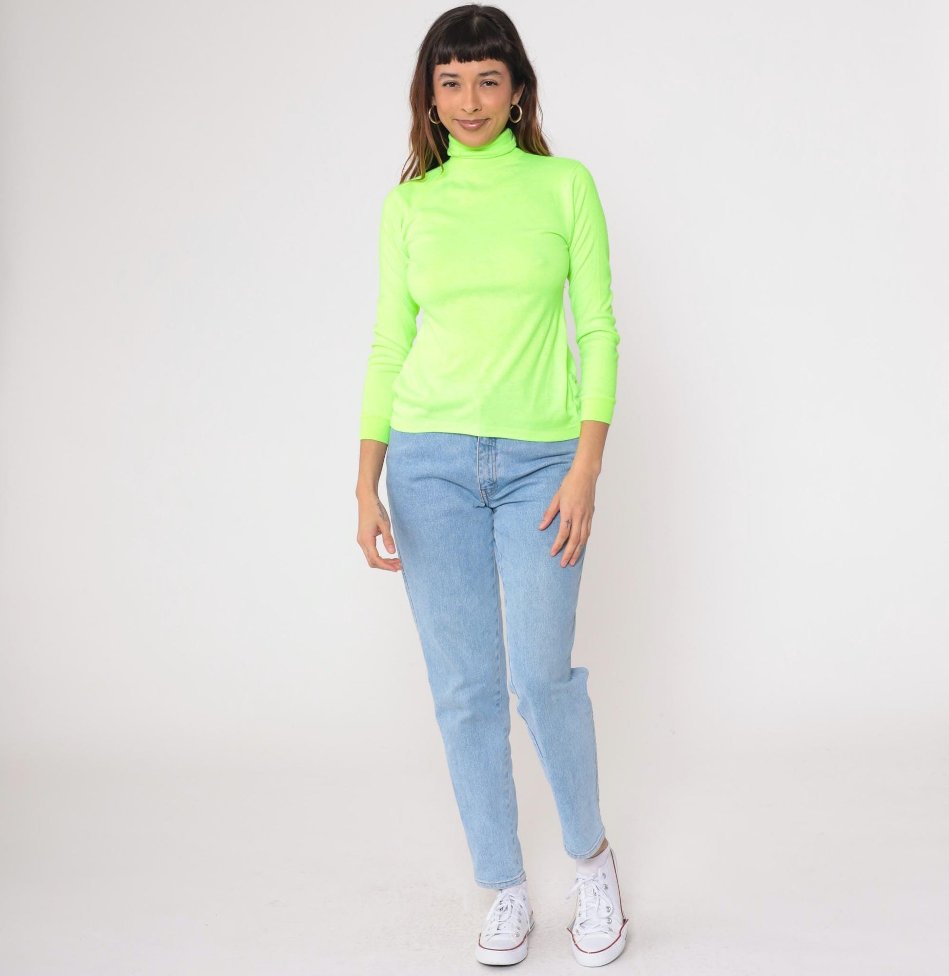 80s Tyrolia by Head Neon Green Turtleneck Long Sleeve Ski Top Youth Large