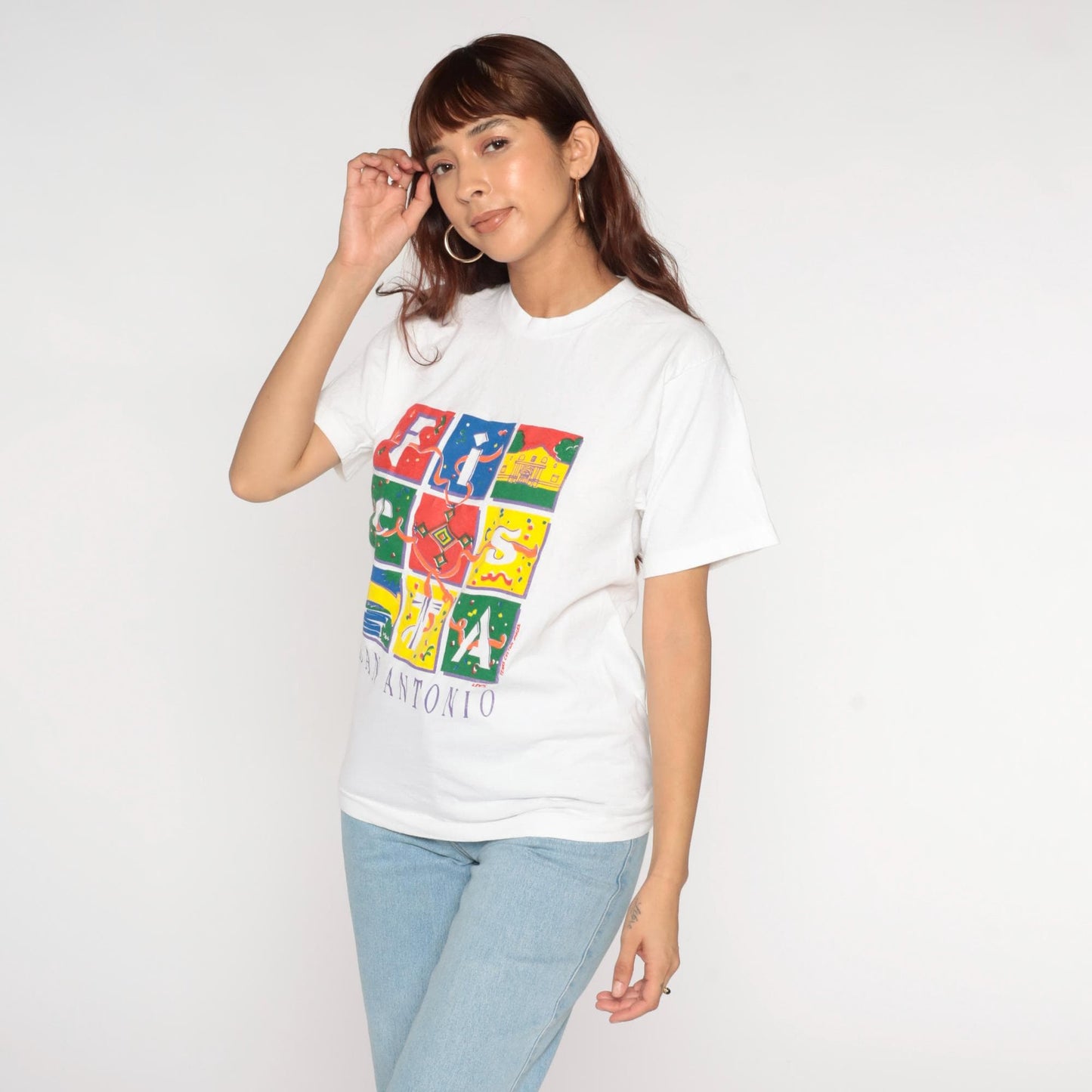90s Fiesta San Antonio Texas Graphic T-Shirt Cotton Crewneck Small