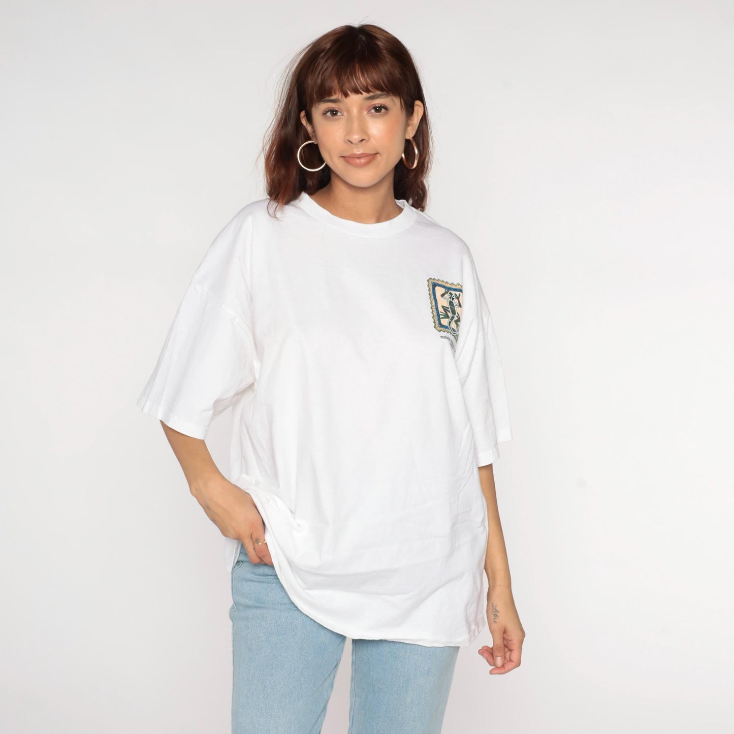 90s Todos Santos BCS Iguana Rana Lizard Graphic T-Shirt White Cotton XXL