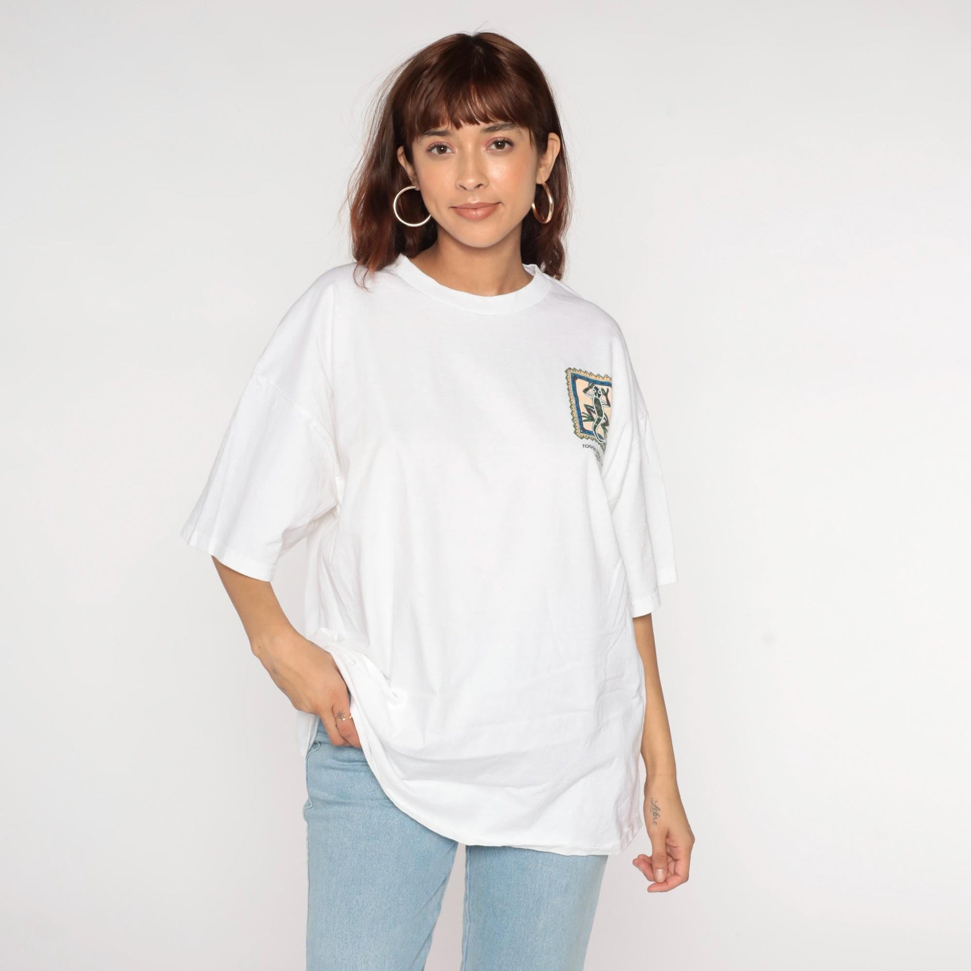 90s Todos Santos BCS Iguana Rana Lizard Graphic T-Shirt White Cotton XXL