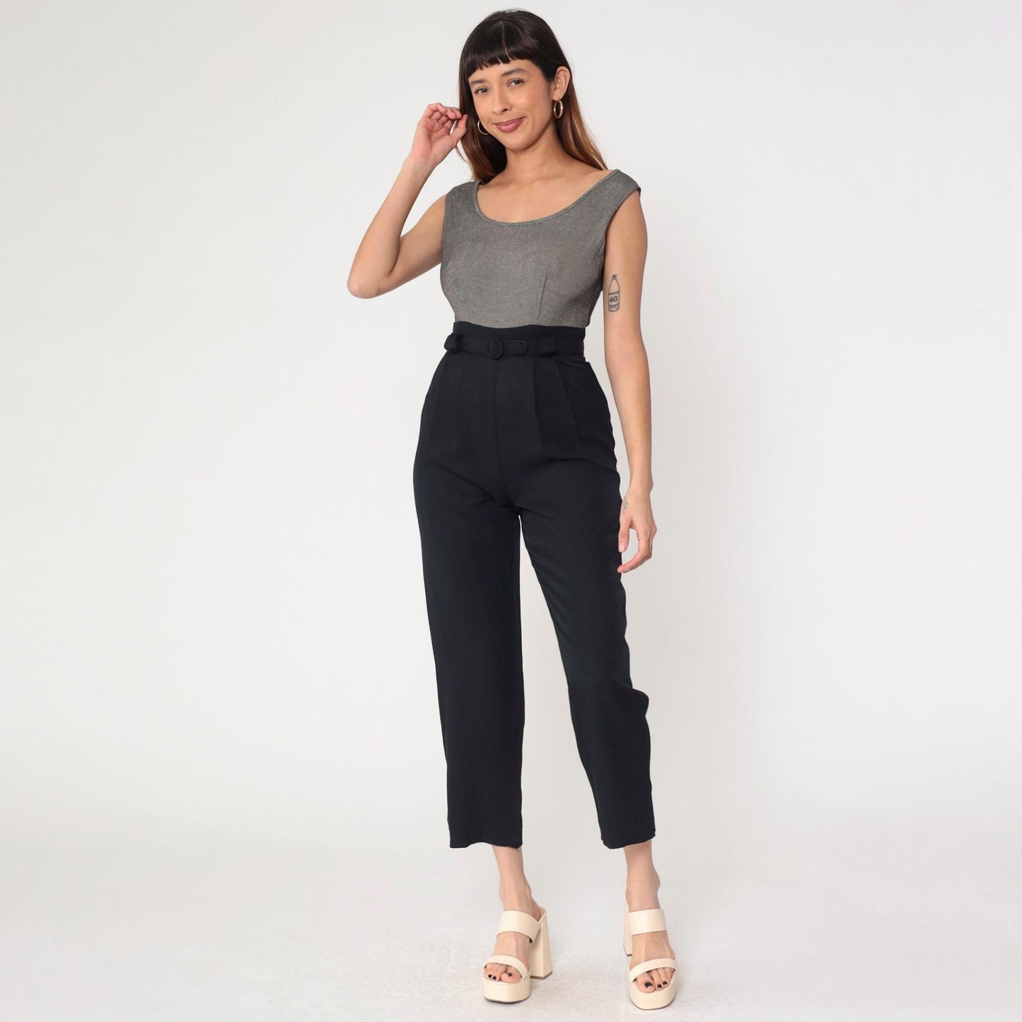 90s Black Jumpsuit Scoop Neck Sleeveless High Waist Straight Leg Small