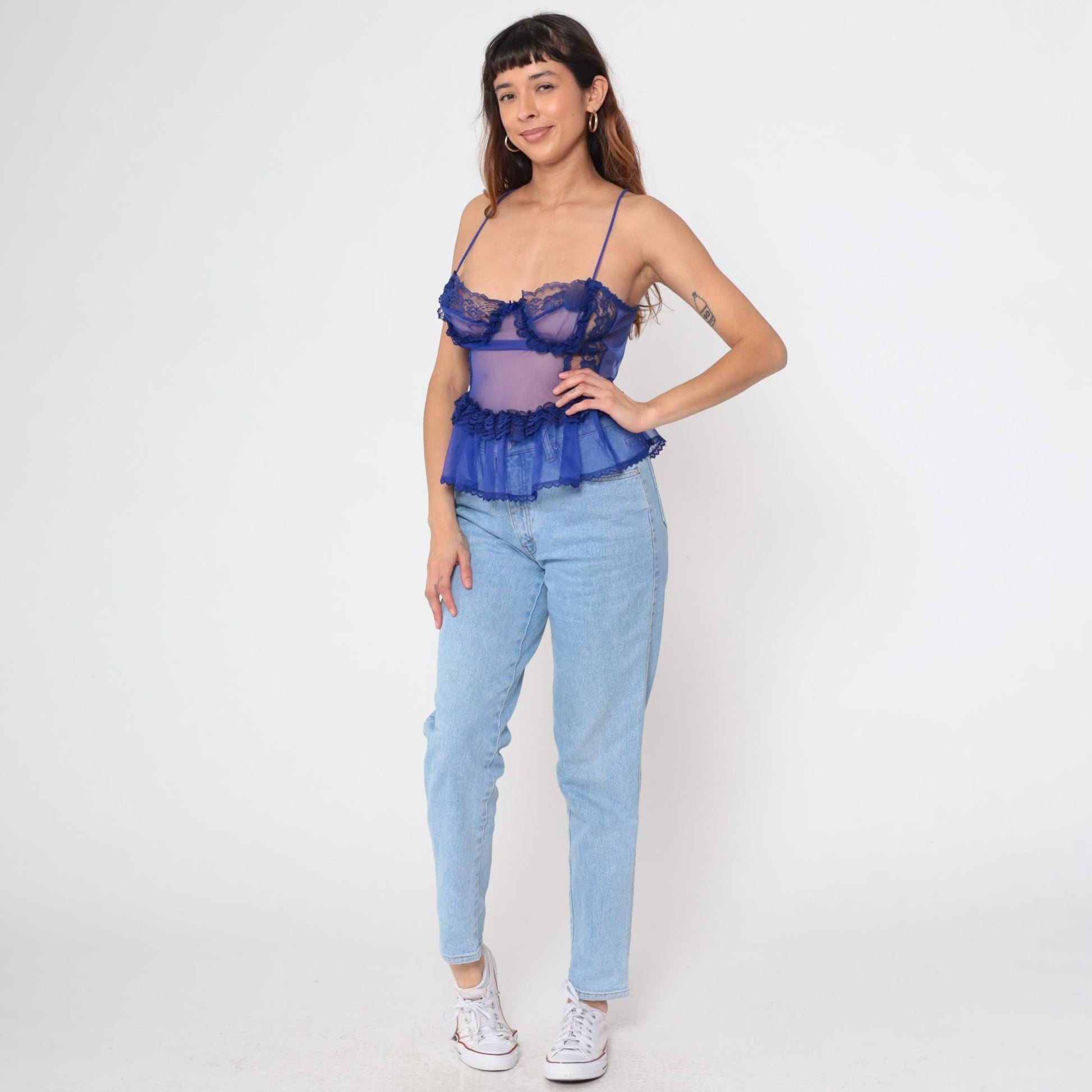 80s Fredericks of Hollywood Purple Lace Camisole Underwire Bustier Medium
