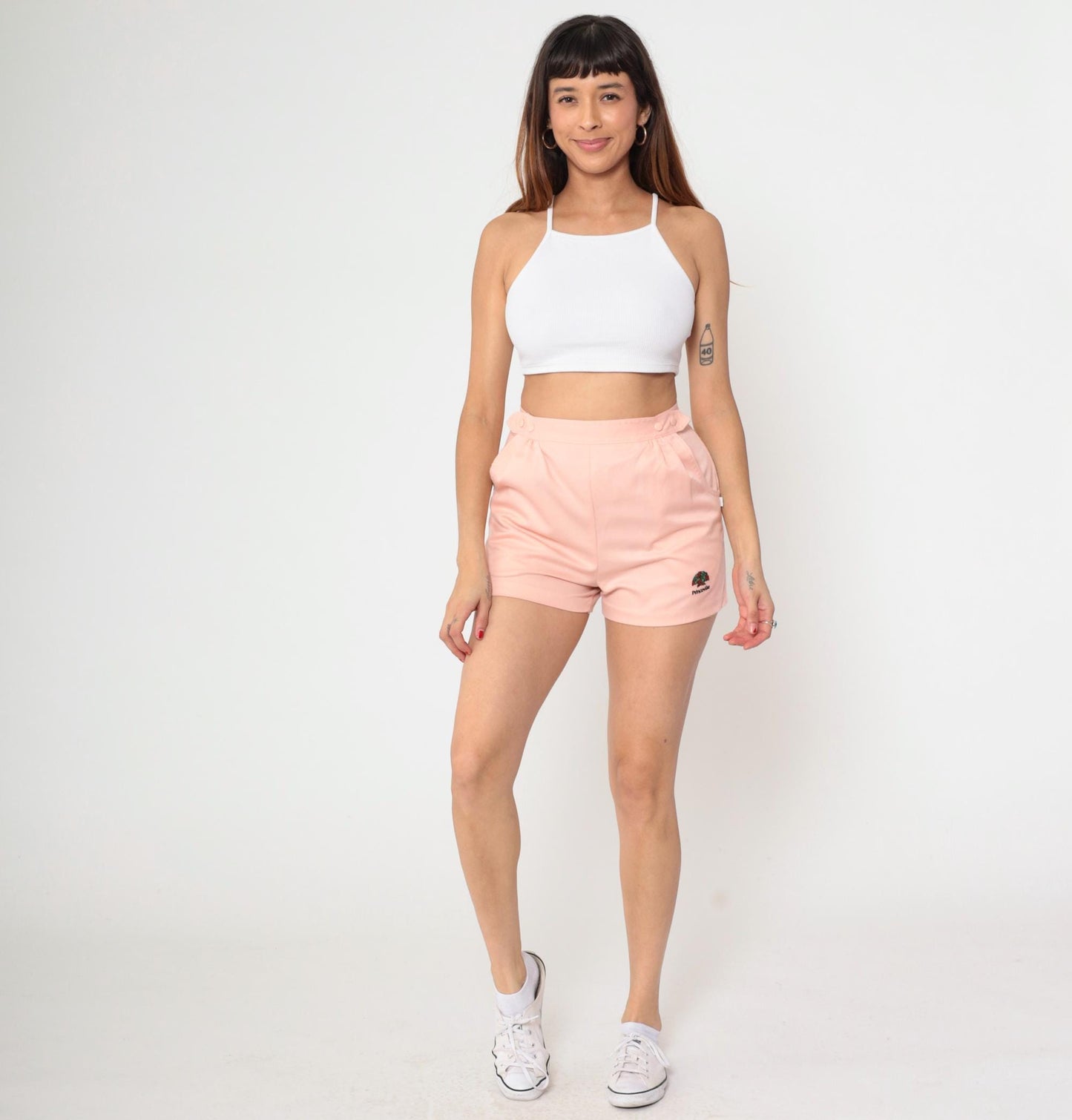 80s Peach Pink High-Waisted Shorts Princeville Kauai Snap Pleated Small S