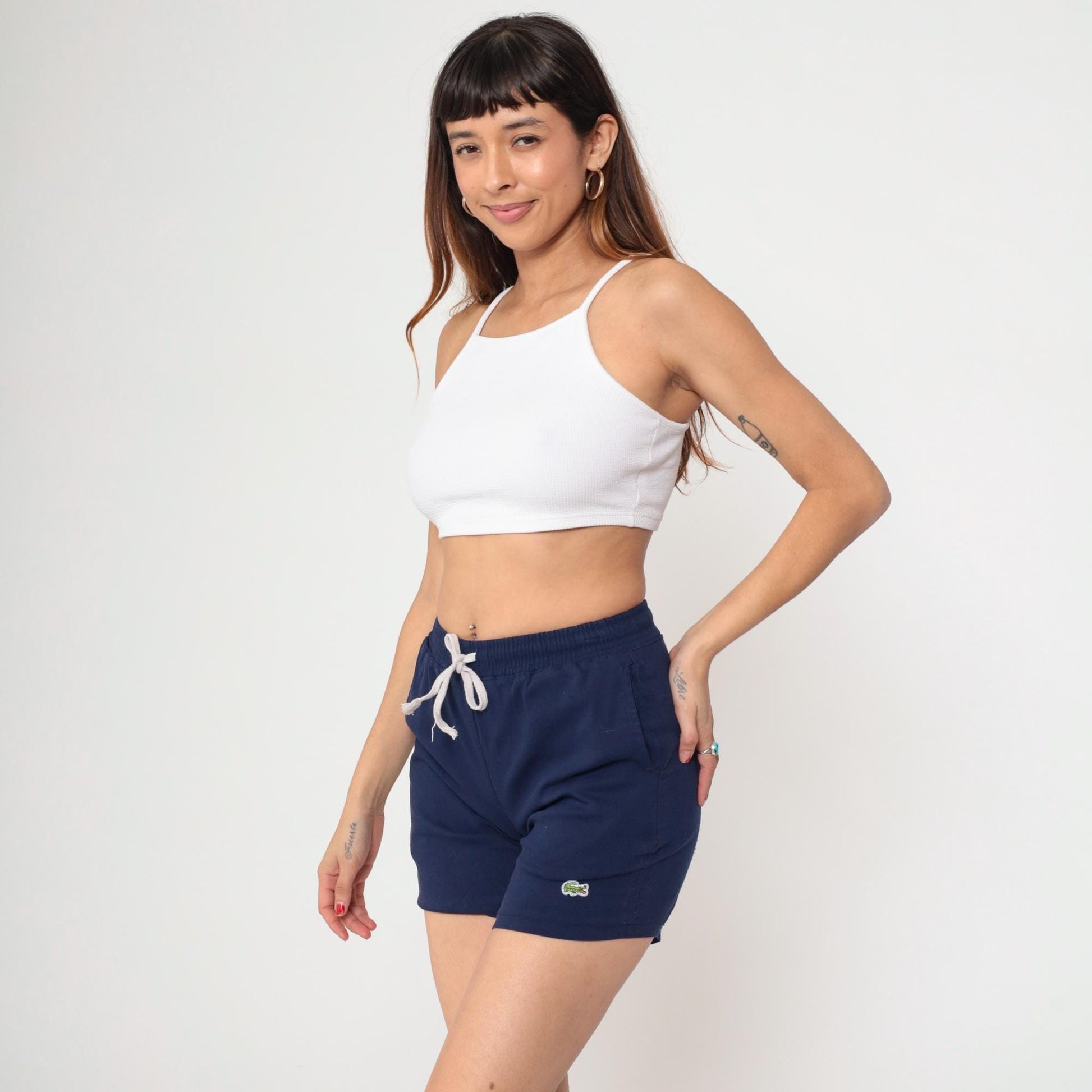 80s Navy Blue High-Waist Lounge Shorts Elastic Drawstring Extra Small