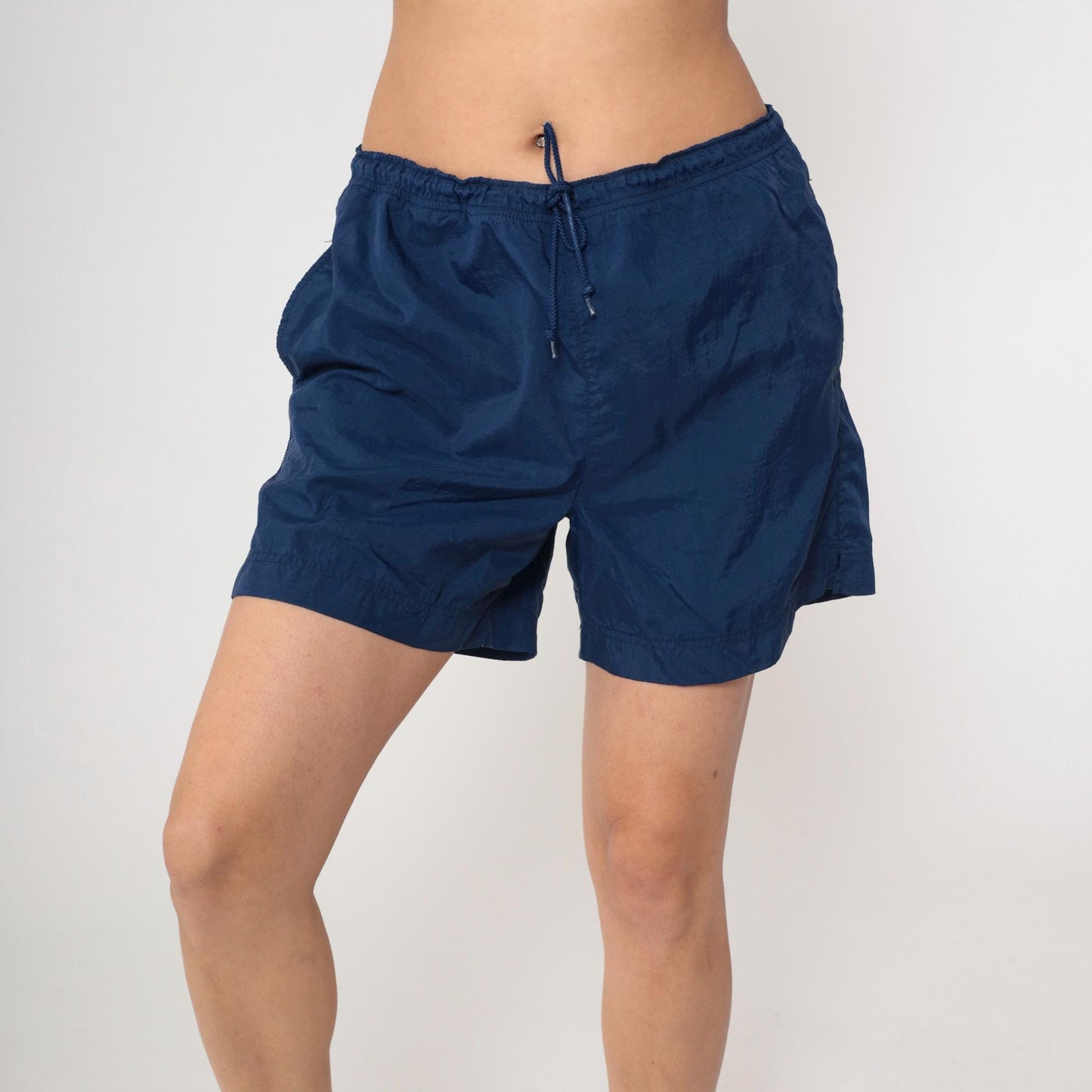 Y2K Nike Navy Nylon Athletic Shorts Elastic Waist Medium