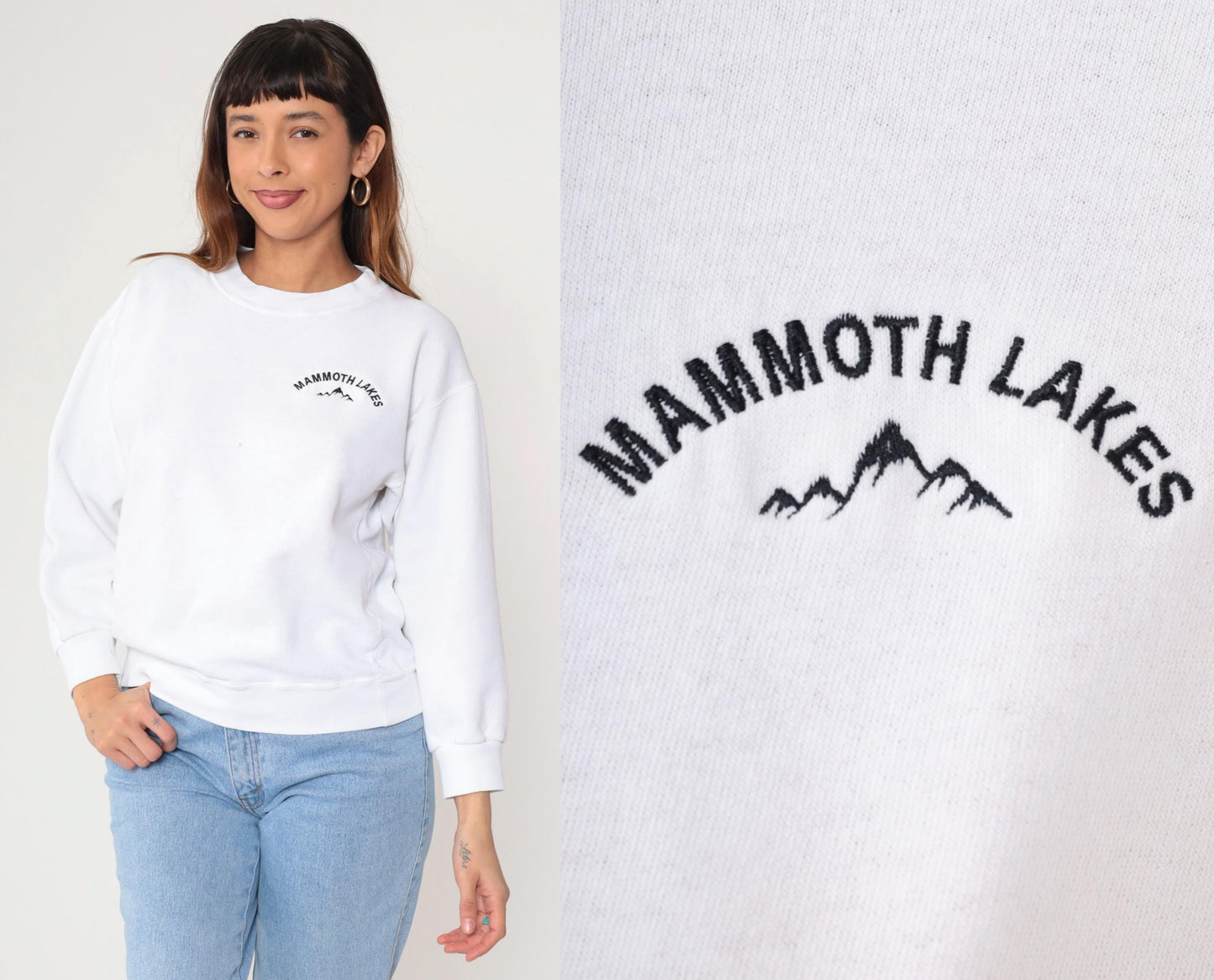 90s Mammoth Lakes California Embroidered Mountain Sweatshirt White Crewneck Medium M