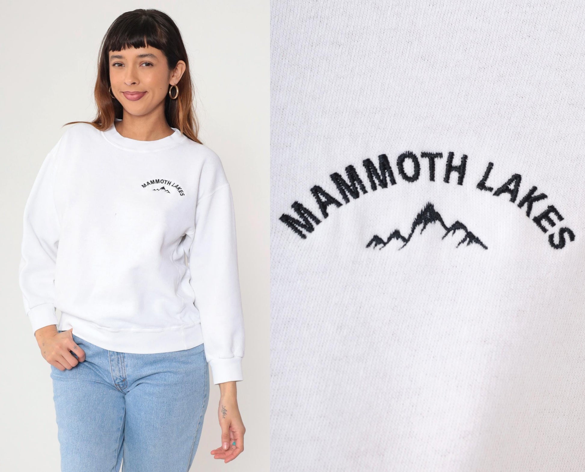 90s Mammoth Lakes California Embroidered Mountain Sweatshirt White Crewneck Medium M