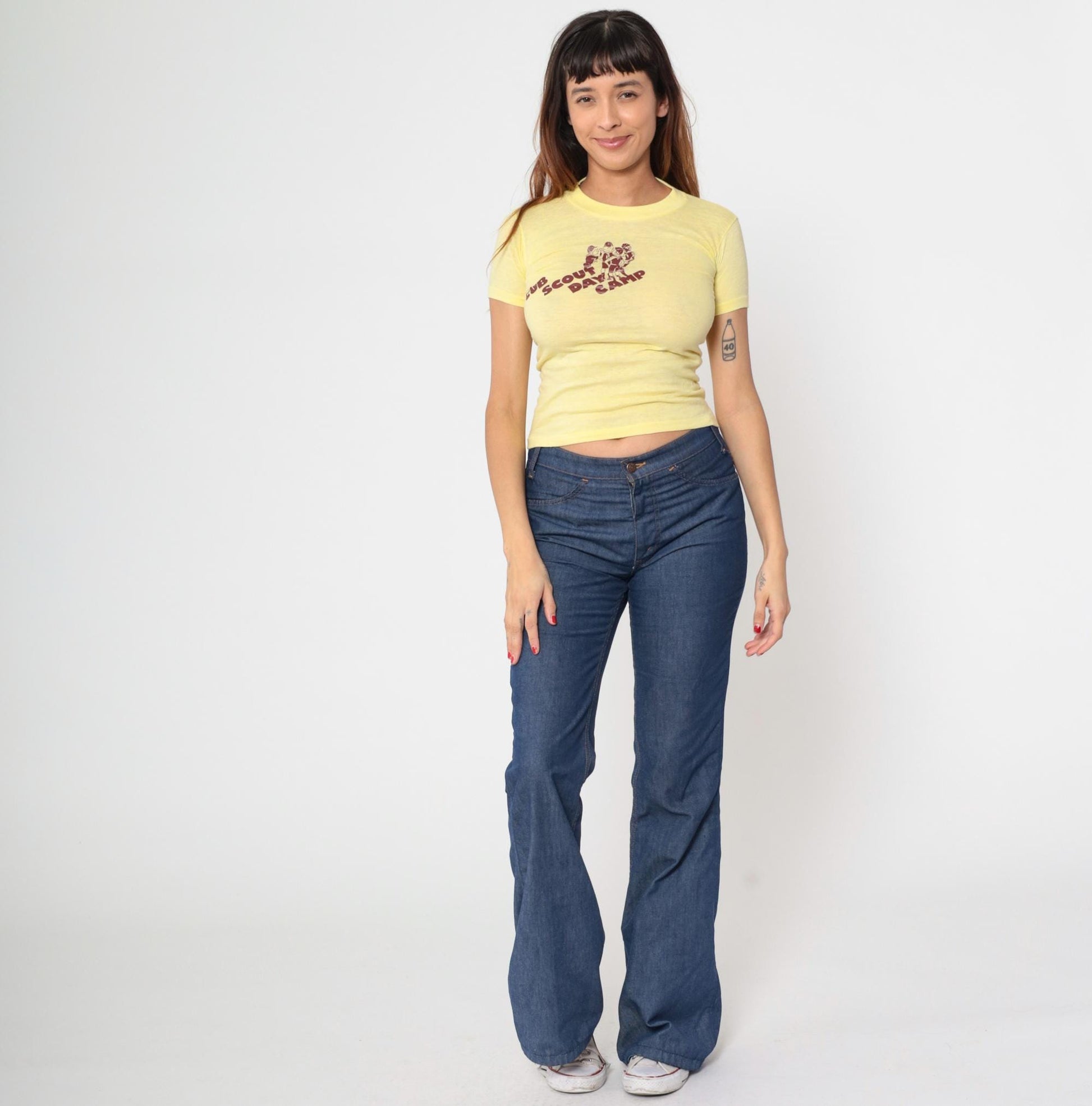 80s Cub Scout Day Camp Graphic Crop Tee Yellow Extra Small