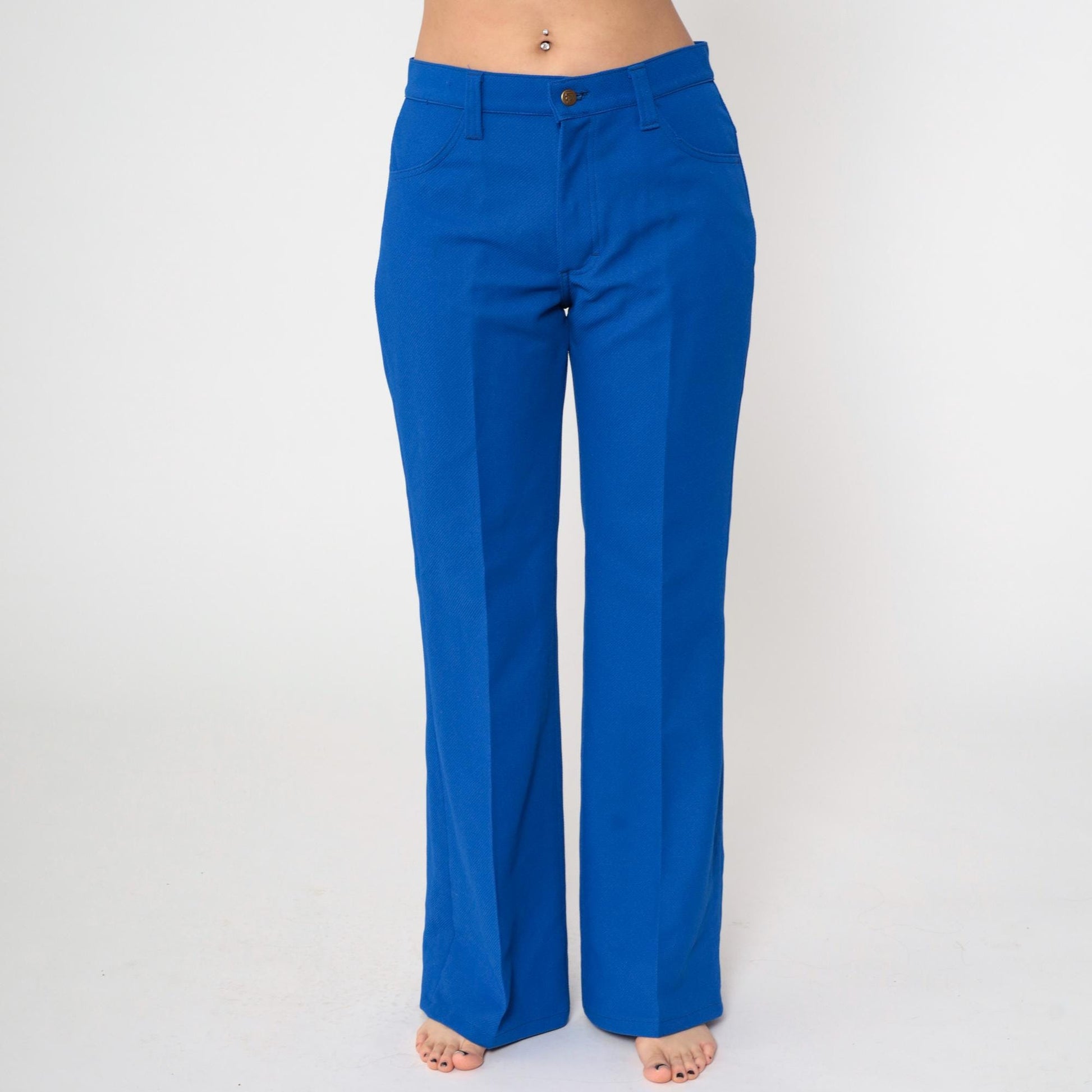 70s Lee Royal Blue Flared Pants High Rise Bell Bottom Trousers Men's 32