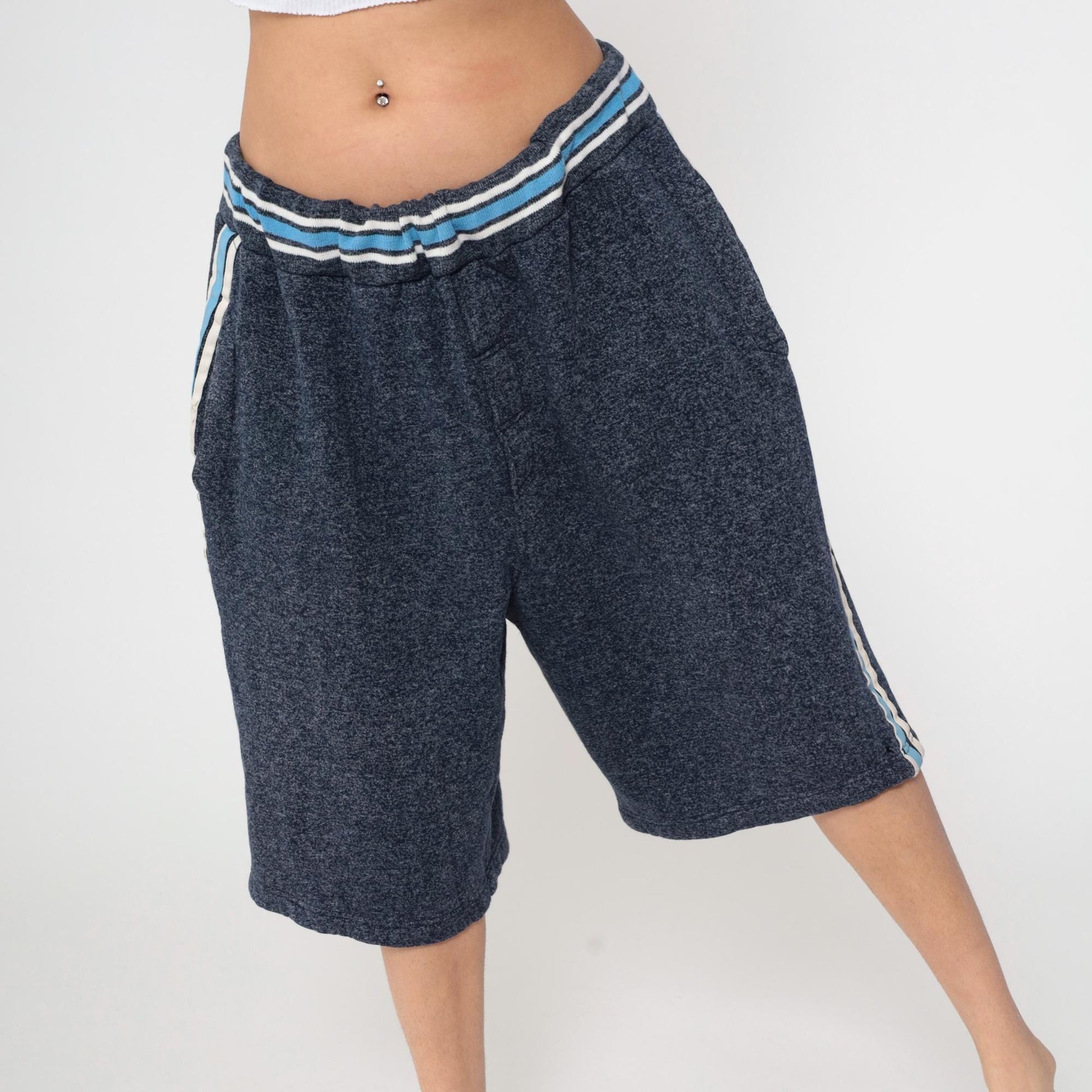 90s Delf Navy Striped Knit Shorts Wide Leg Athletic Extra Large XL