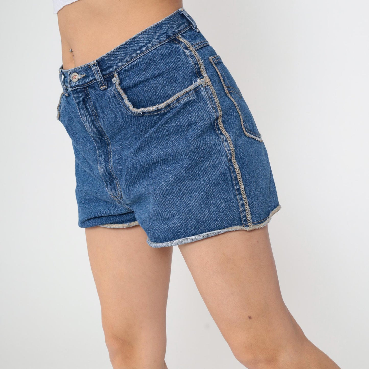 90s No Excuses Femme Fatale High-Rise Denim Shorts Blue Medium