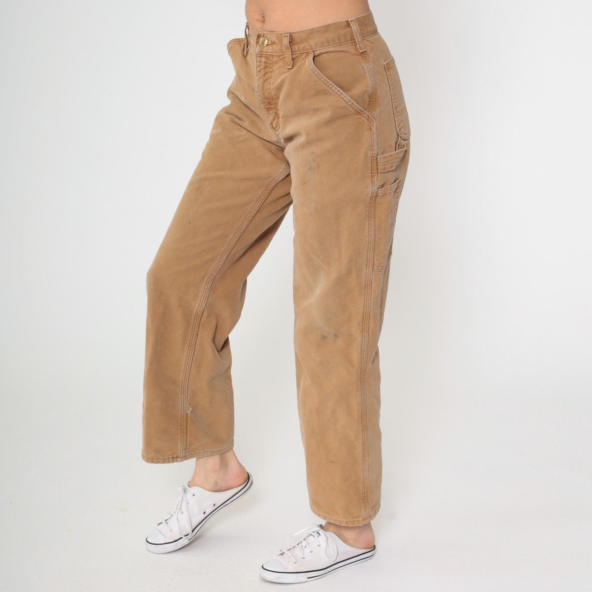 Y2K Carhartt Brown Straight Leg Work Pants Flannel Lined High Waist 30x30