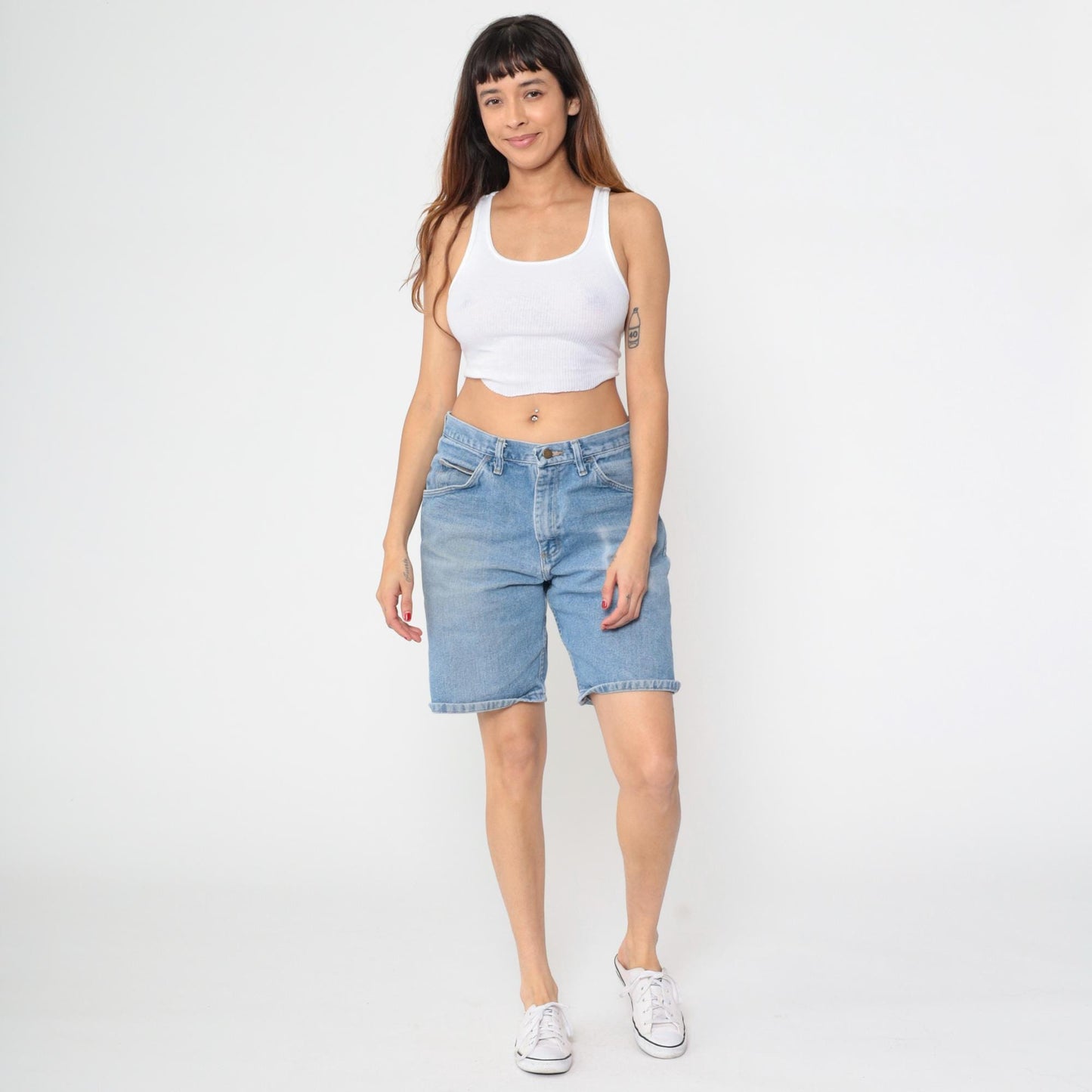 Y2K Wrangler High Waist Denim Shorts Blue Bermuda Relaxed Fit 33