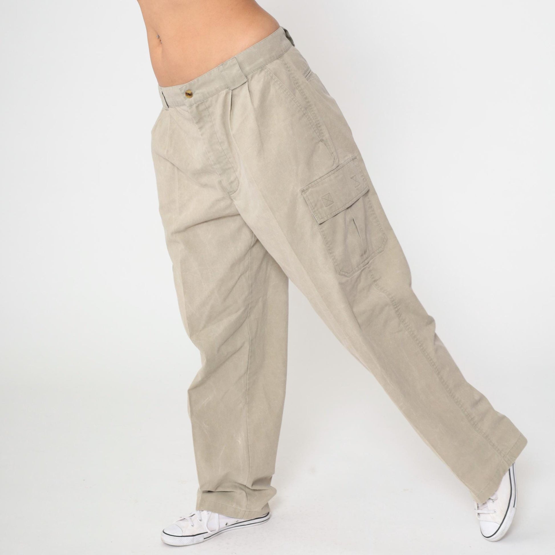 90s Bugle Boy Khaki Cargo Pants Pleated Straight Leg Men's 36x30