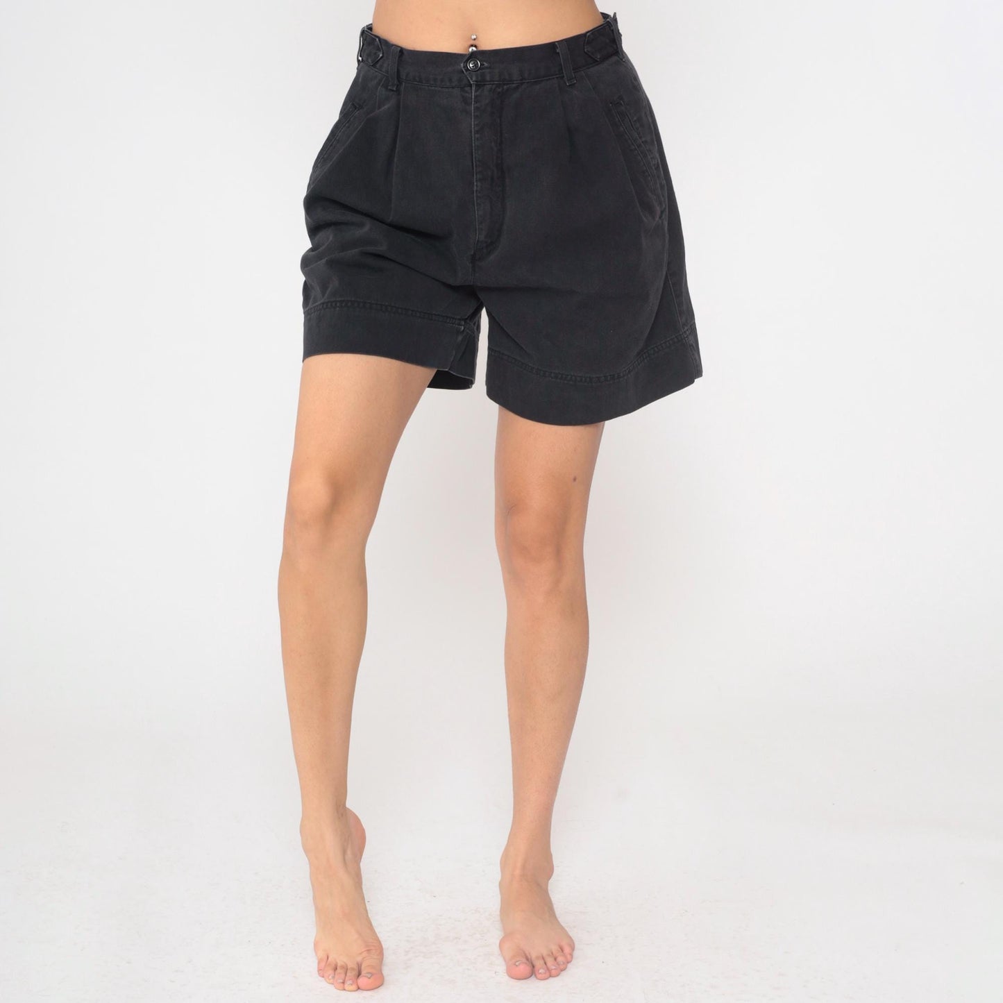90s Gap Black High-Waisted Pleated Shorts Cotton Medium